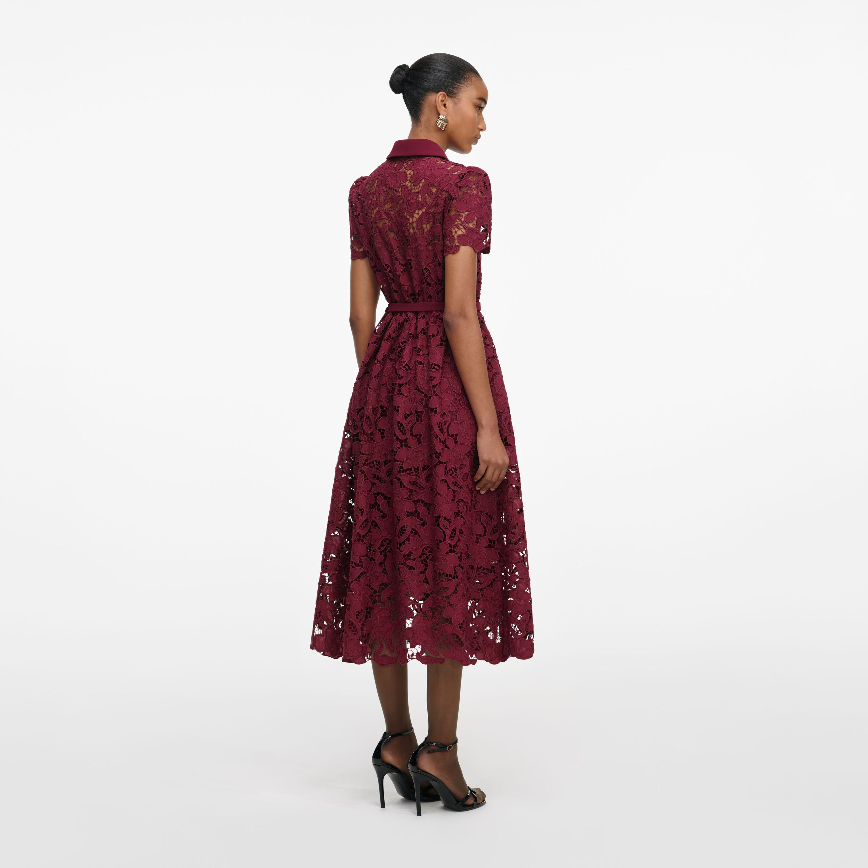 Burgundy Lace Collared Midi Dress – self-portrait