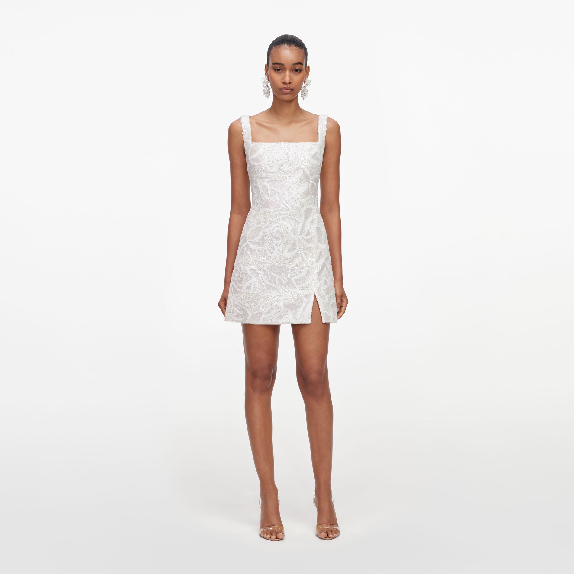 White Sequin Lace Mini Dress