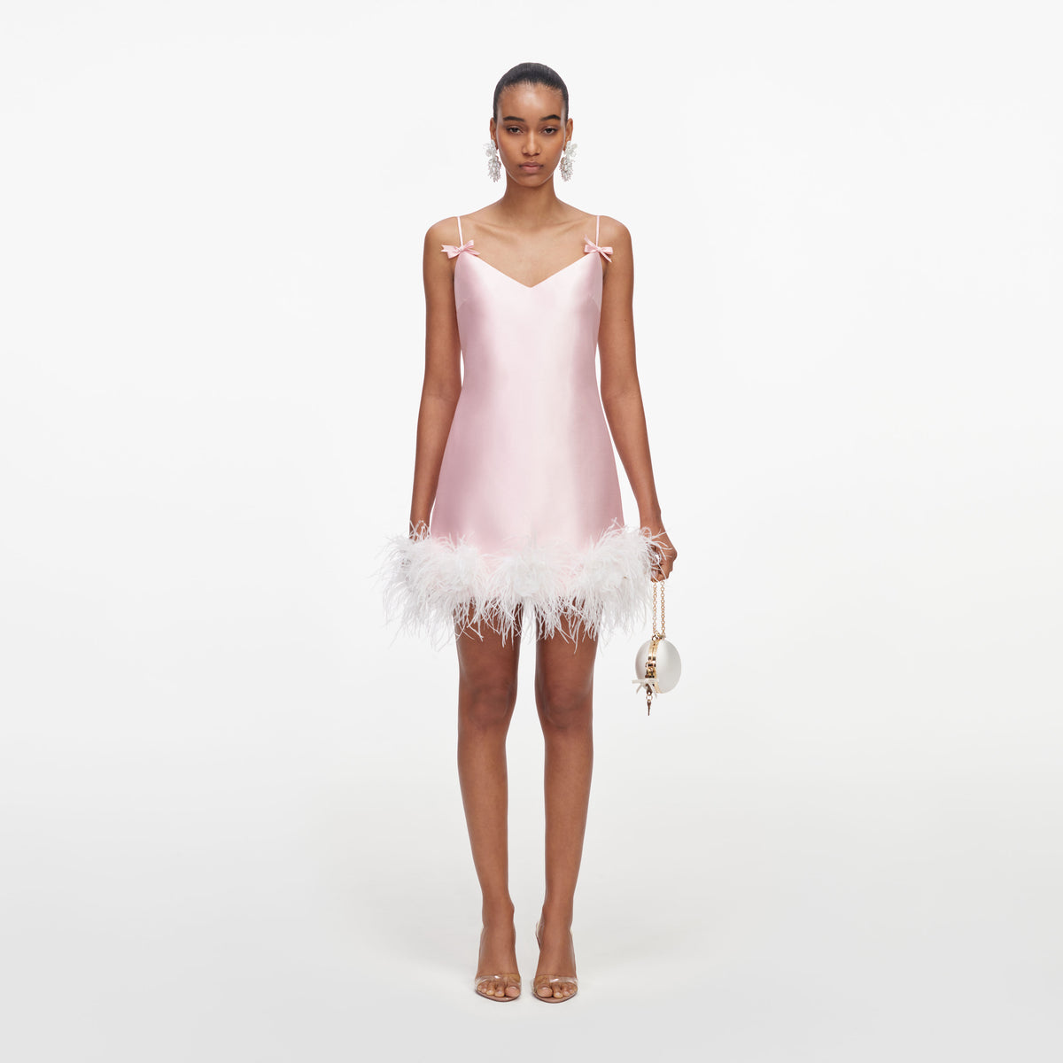 Pink Taffeta Feather Mini Dress – self-portrait