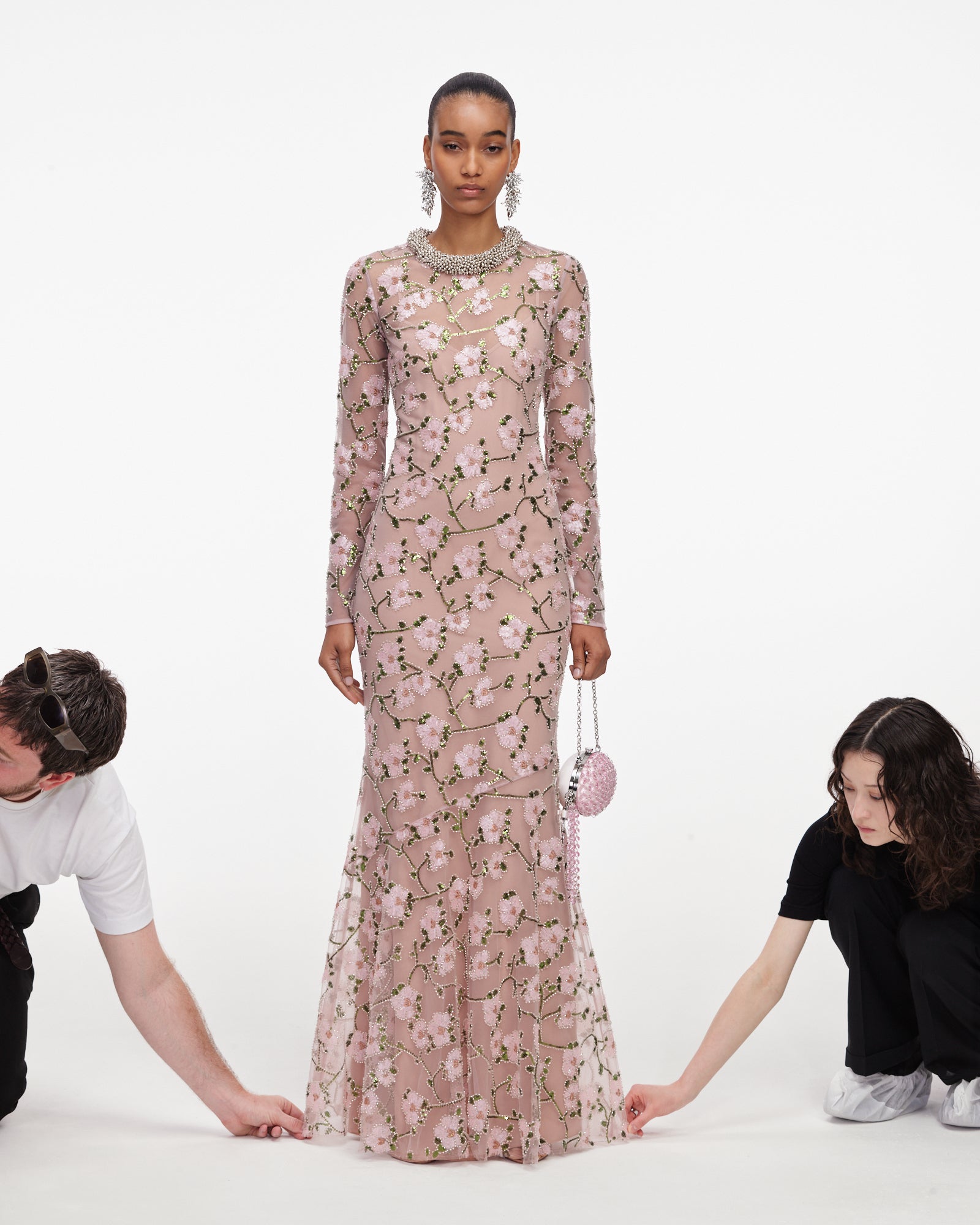 Pink Floral Sequin Maxi Dress