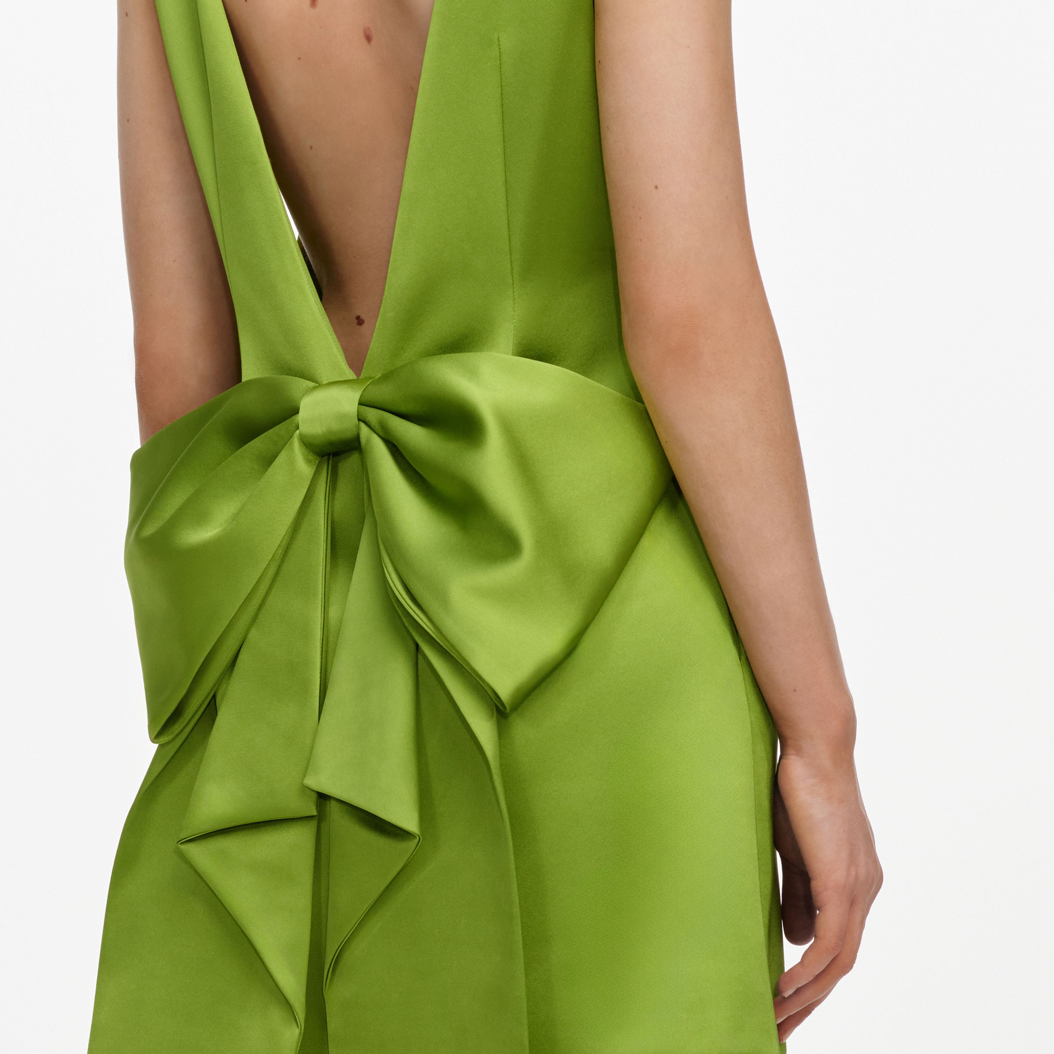 self portrait green satin dress self-portrait - Green Satin Bow Mini Dress