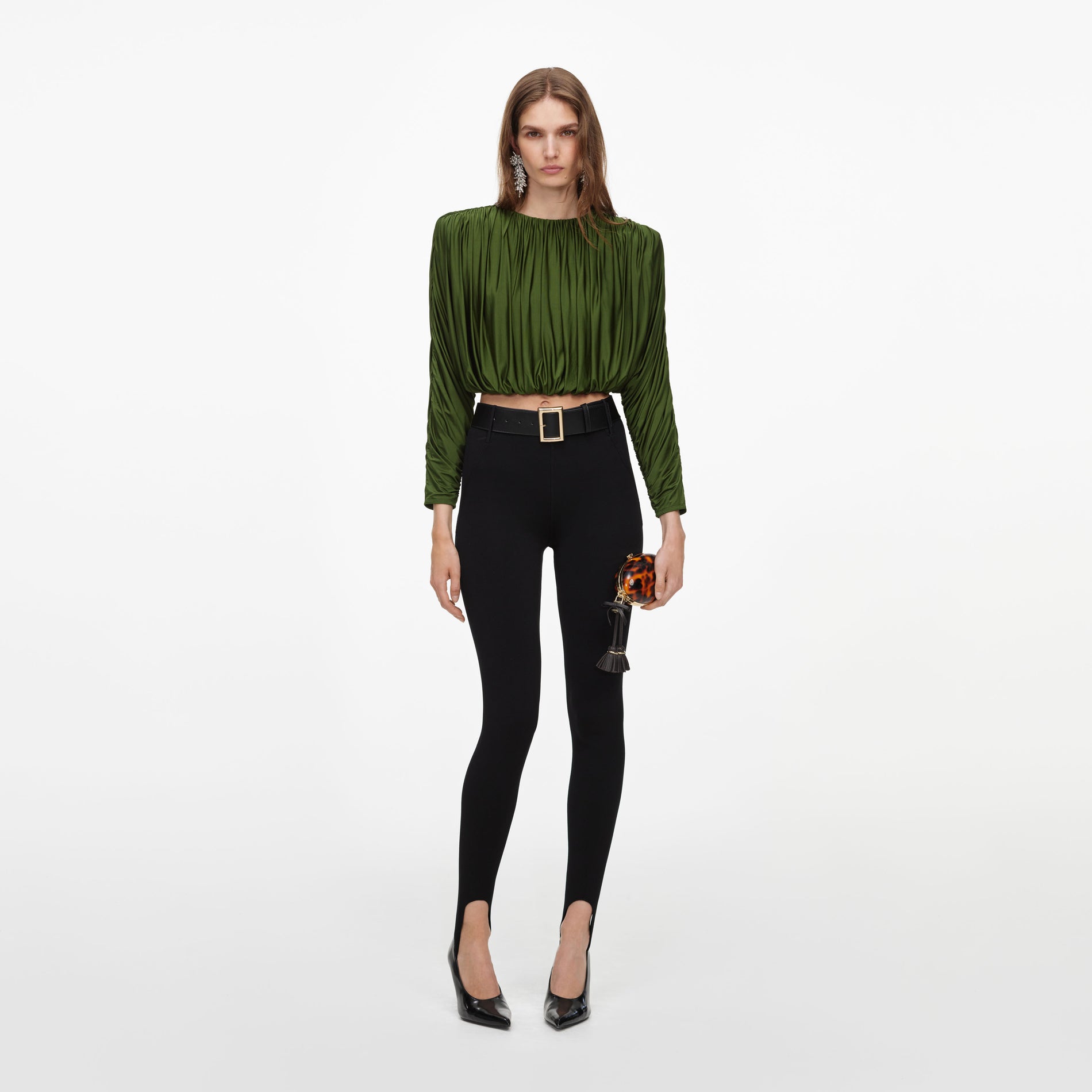 Olive Jersey Gathered Top