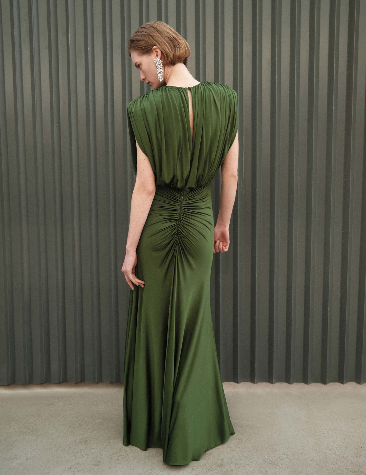 green self portrait dress Olive Jersey Gathered Maxi – self-portrait self portrait mint green dress