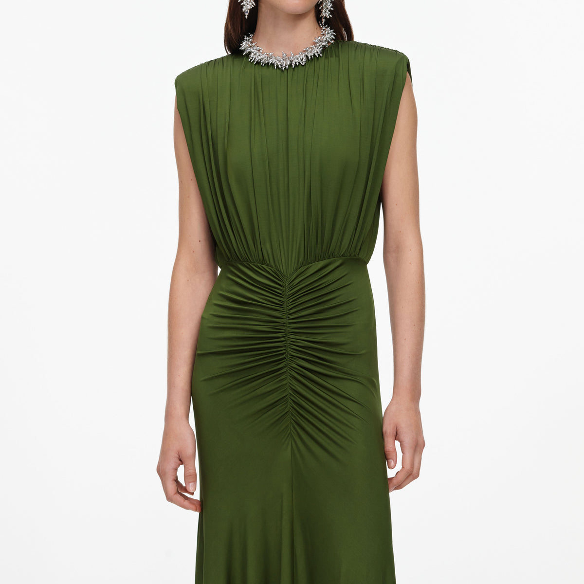 self portrait olive green dress Olive Rhinestone Embellished Maxi Dress  self-portrait