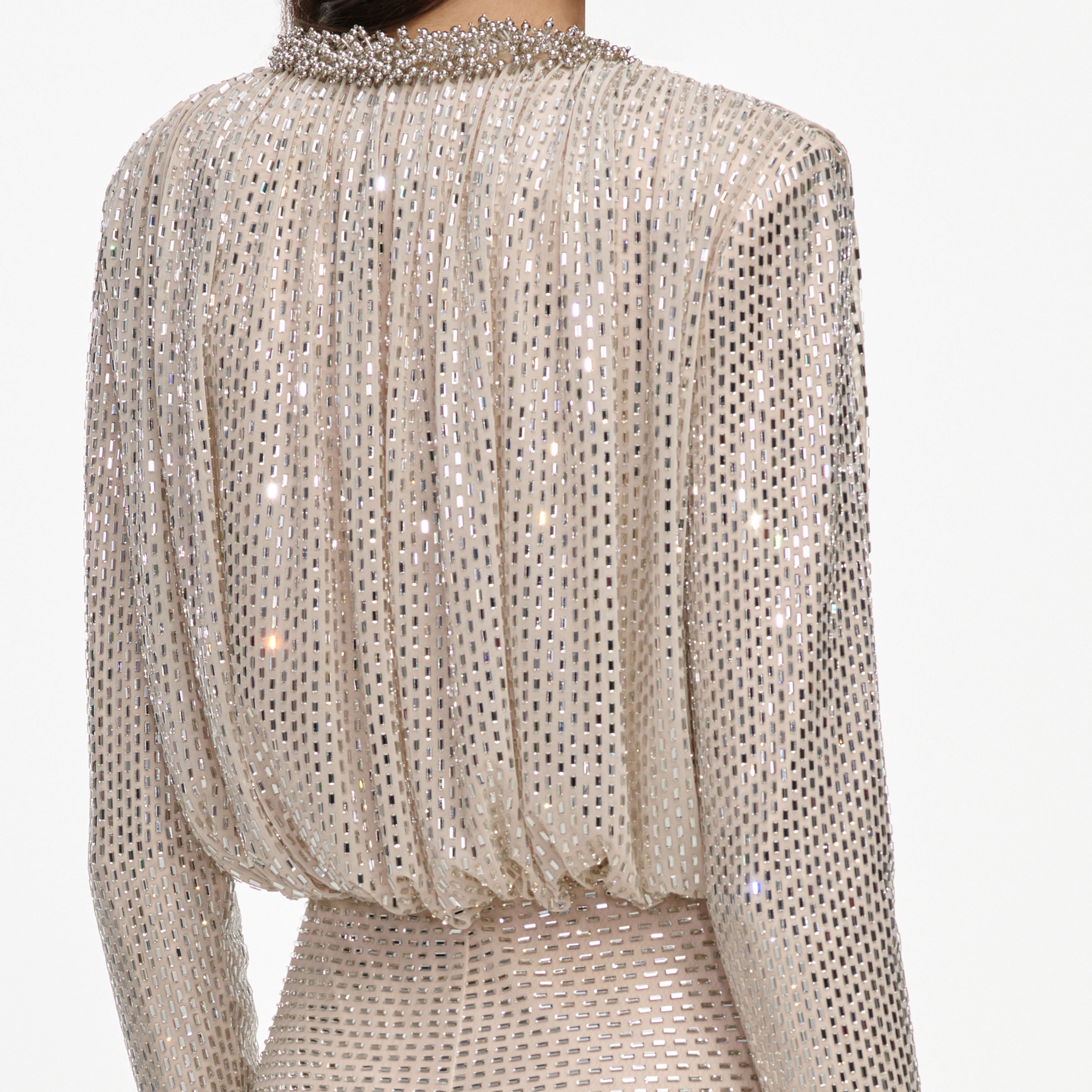 Champagne Rhinestone Embellished Maxi Dress