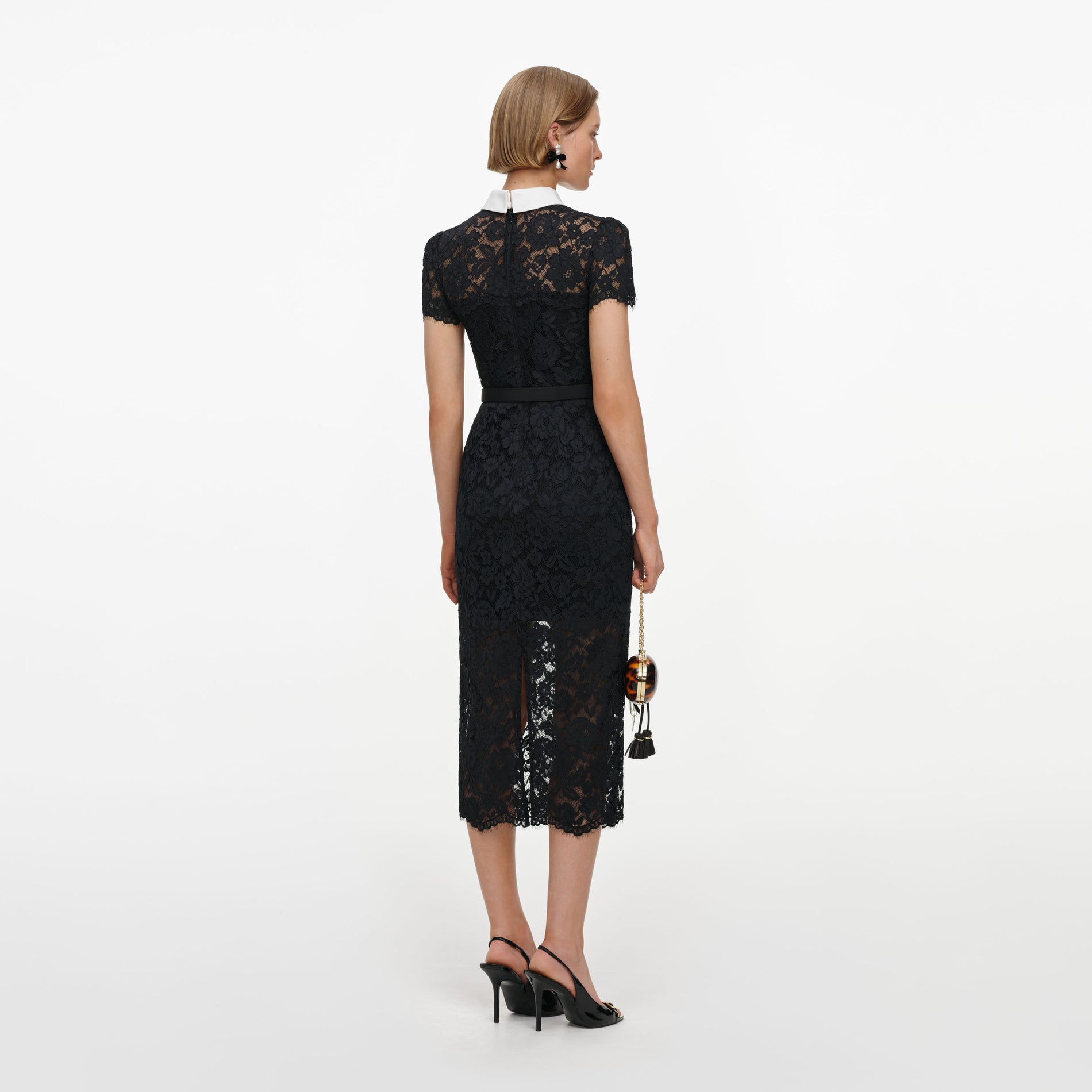 Black Lace Contrast Collar Midi Dress