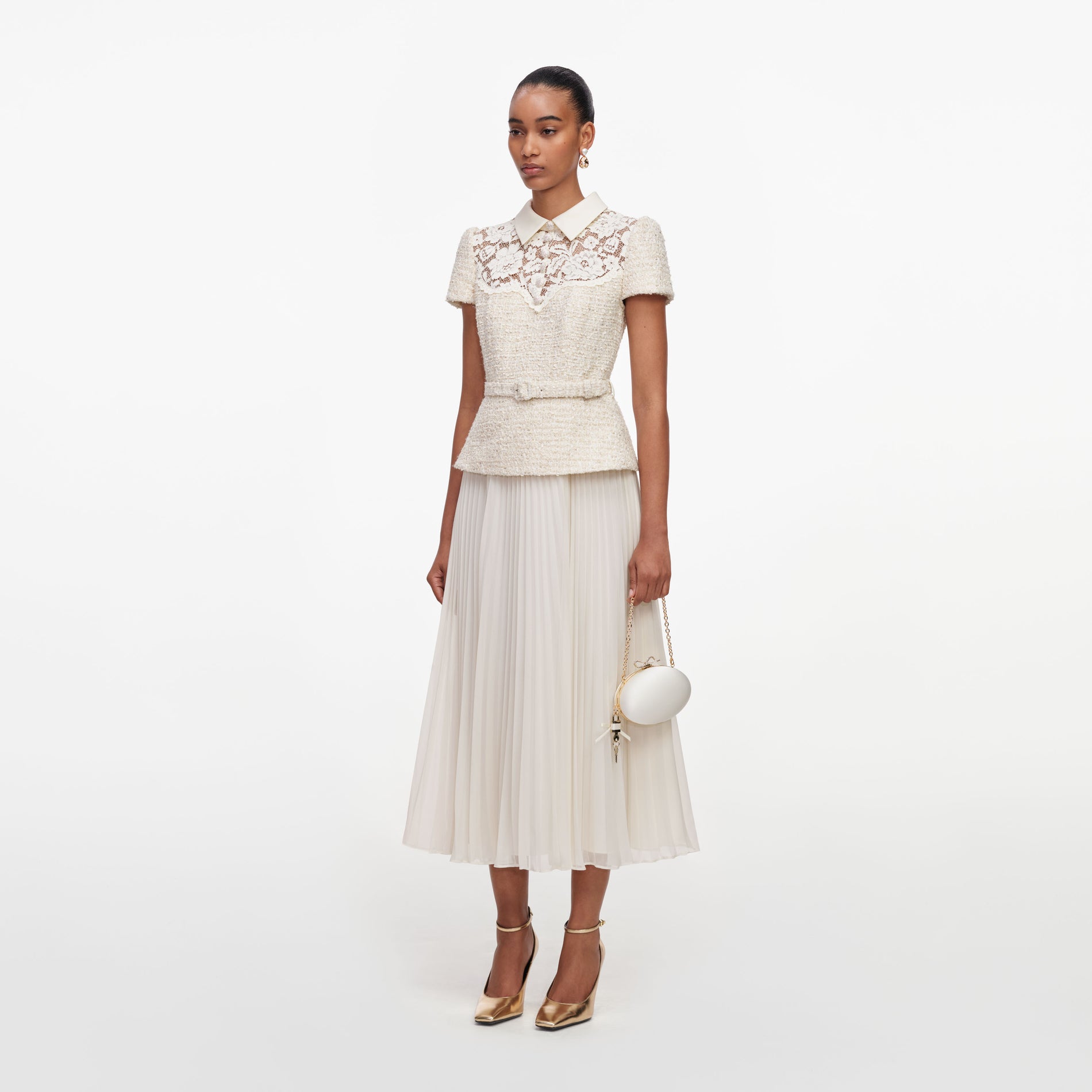 Cream Lace Boucle Midi Dress