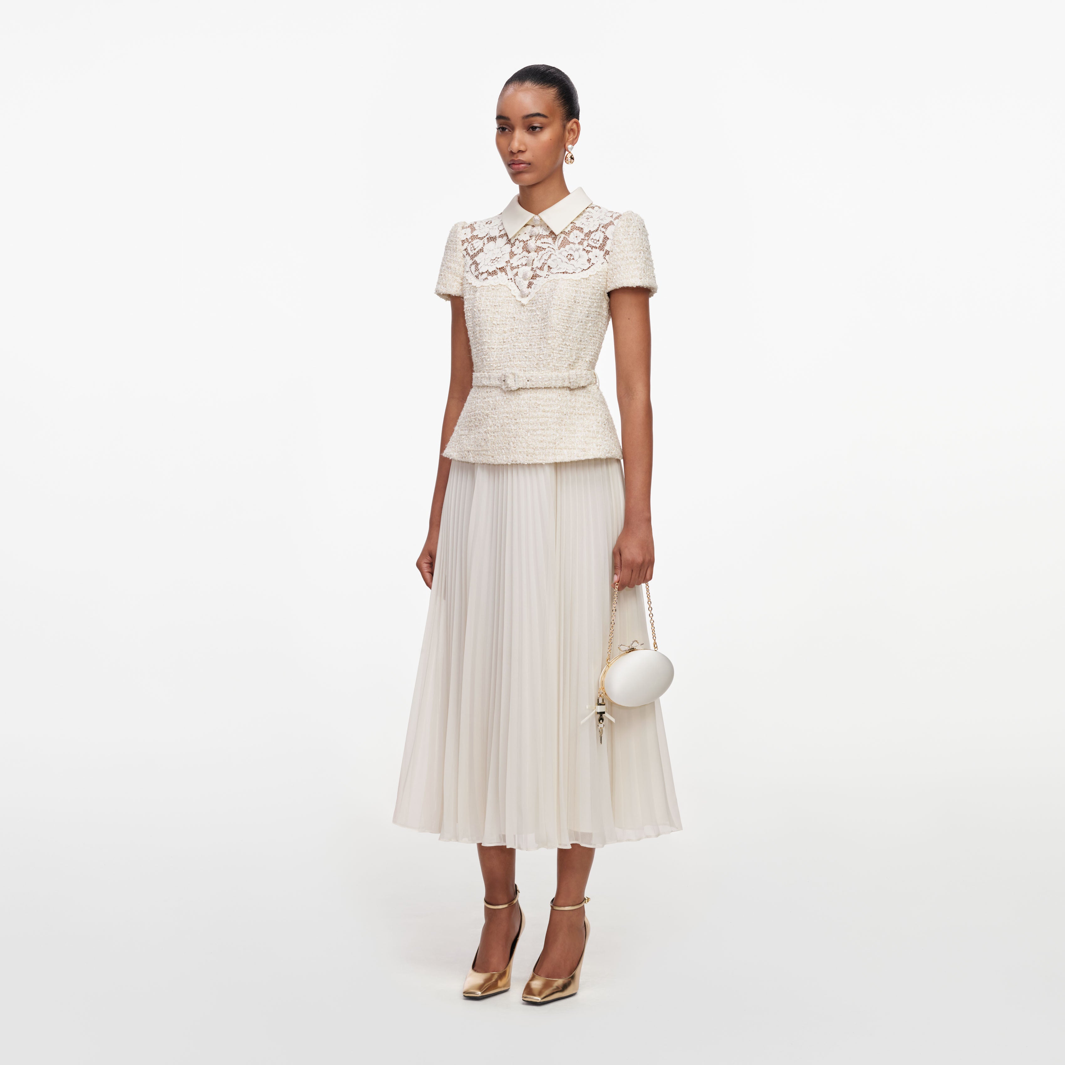 Cream Lace Boucle Midi Dress