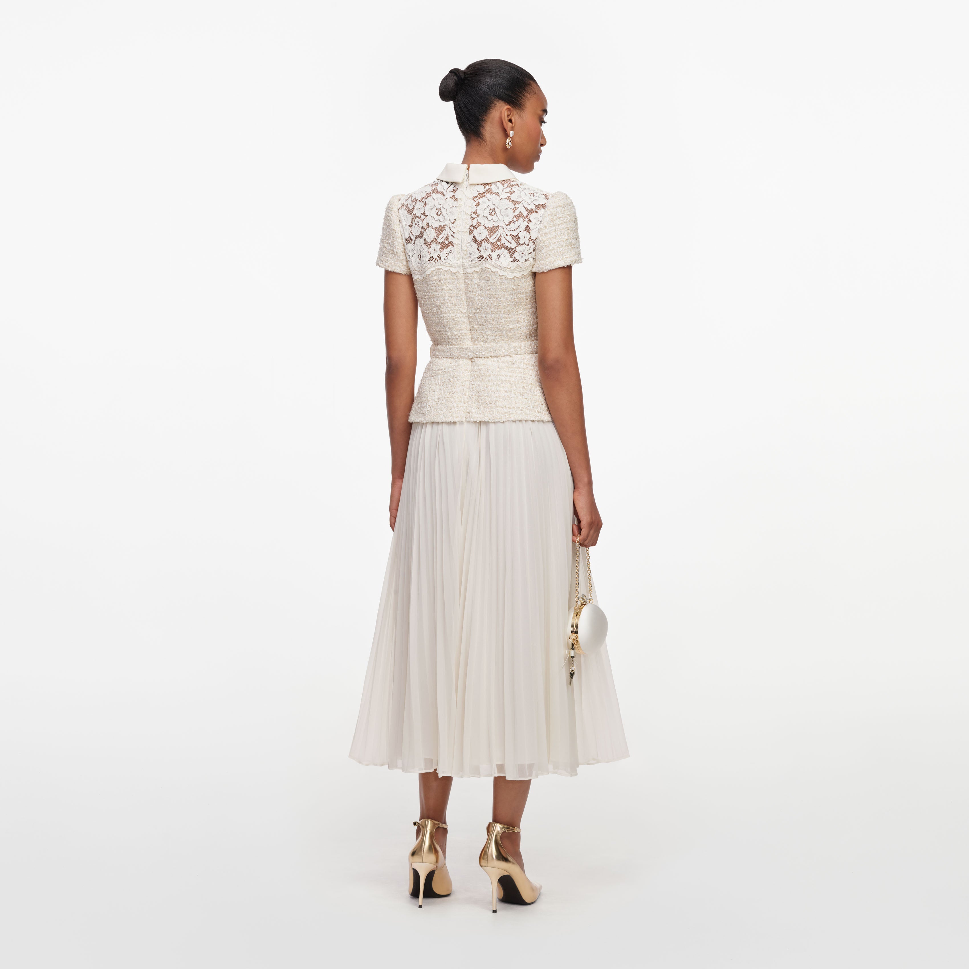 Cream Lace Boucle Midi Dress
