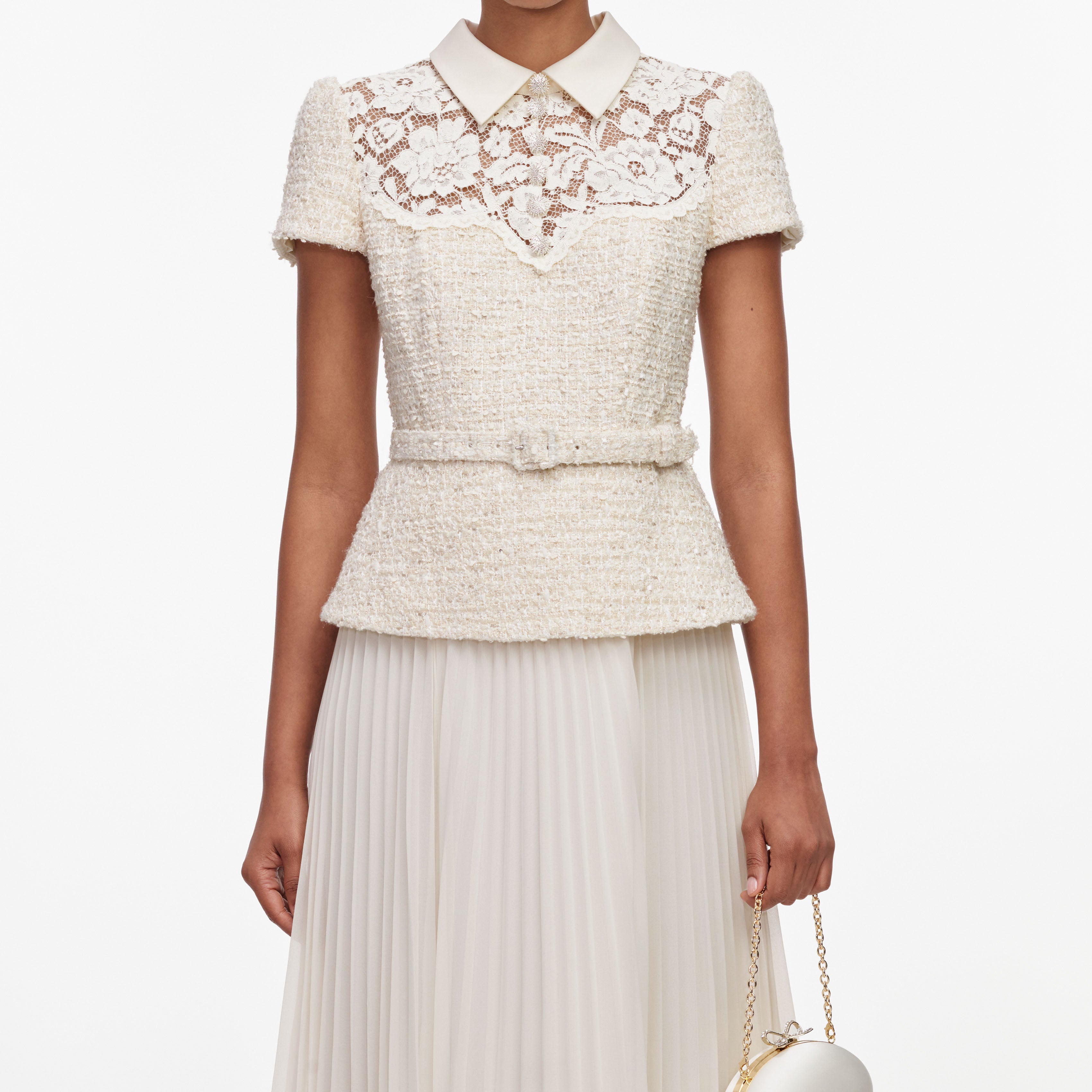 Cream Lace Boucle Midi Dress