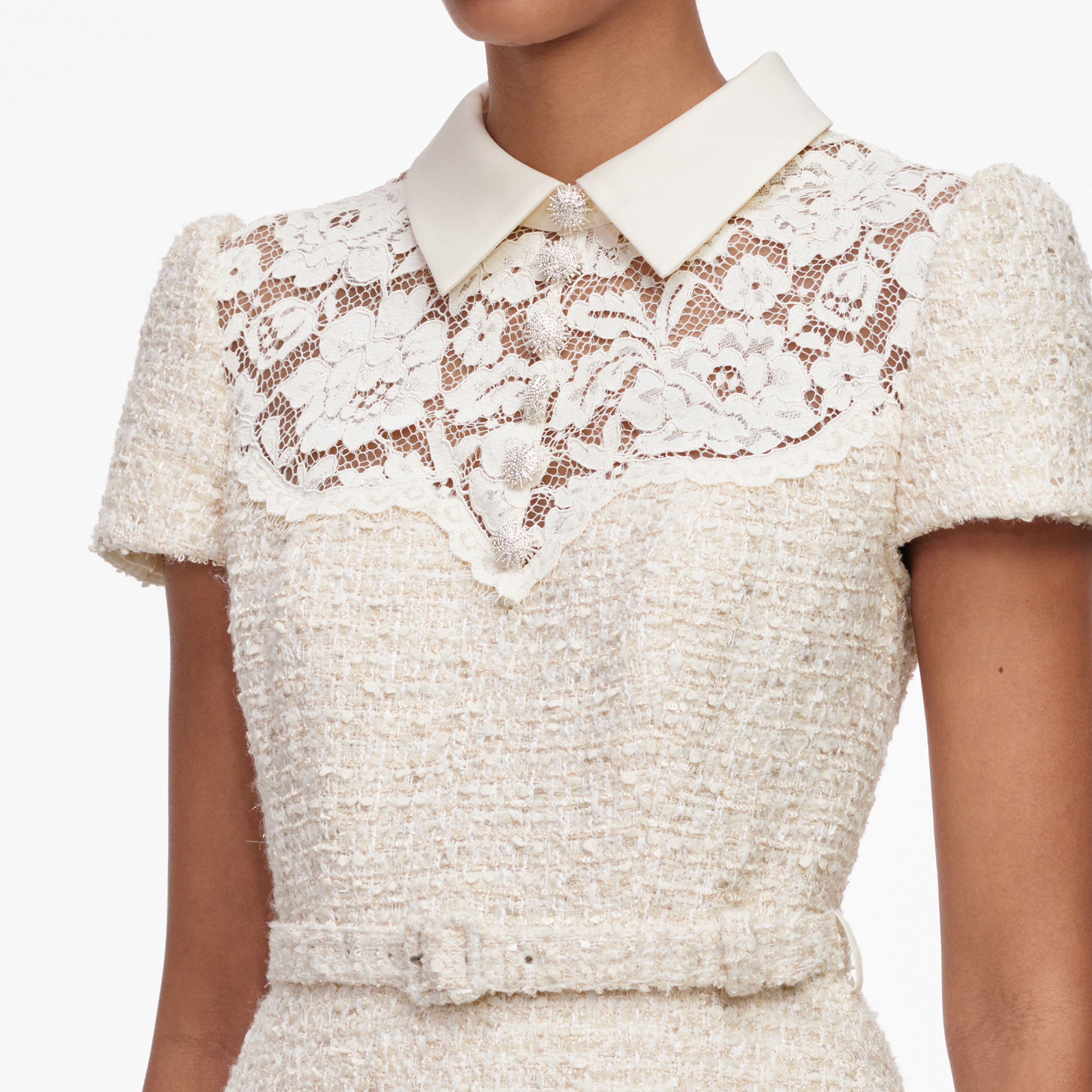 Cream Lace Boucle Midi Dress