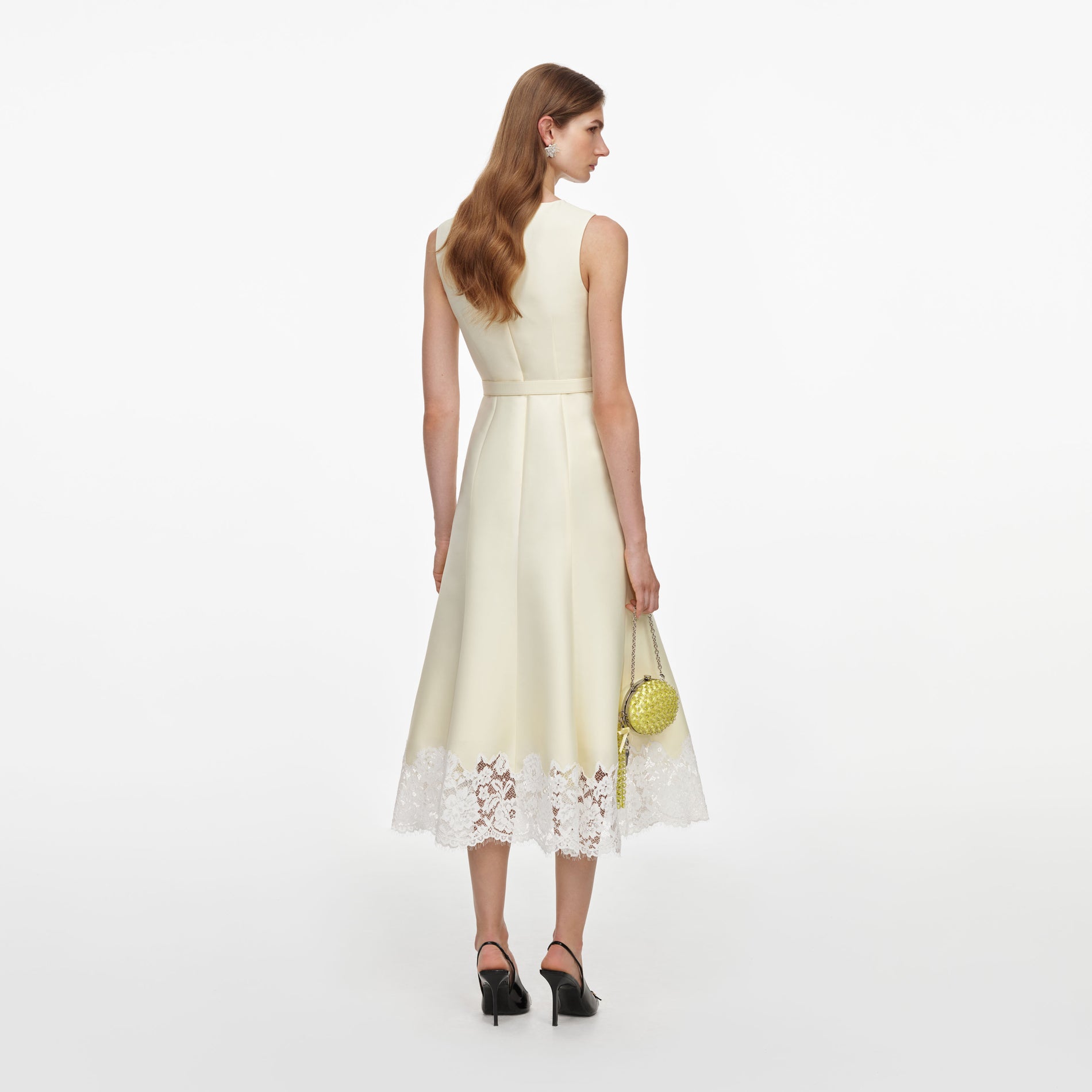Yellow Taffeta Lace Midi Dress