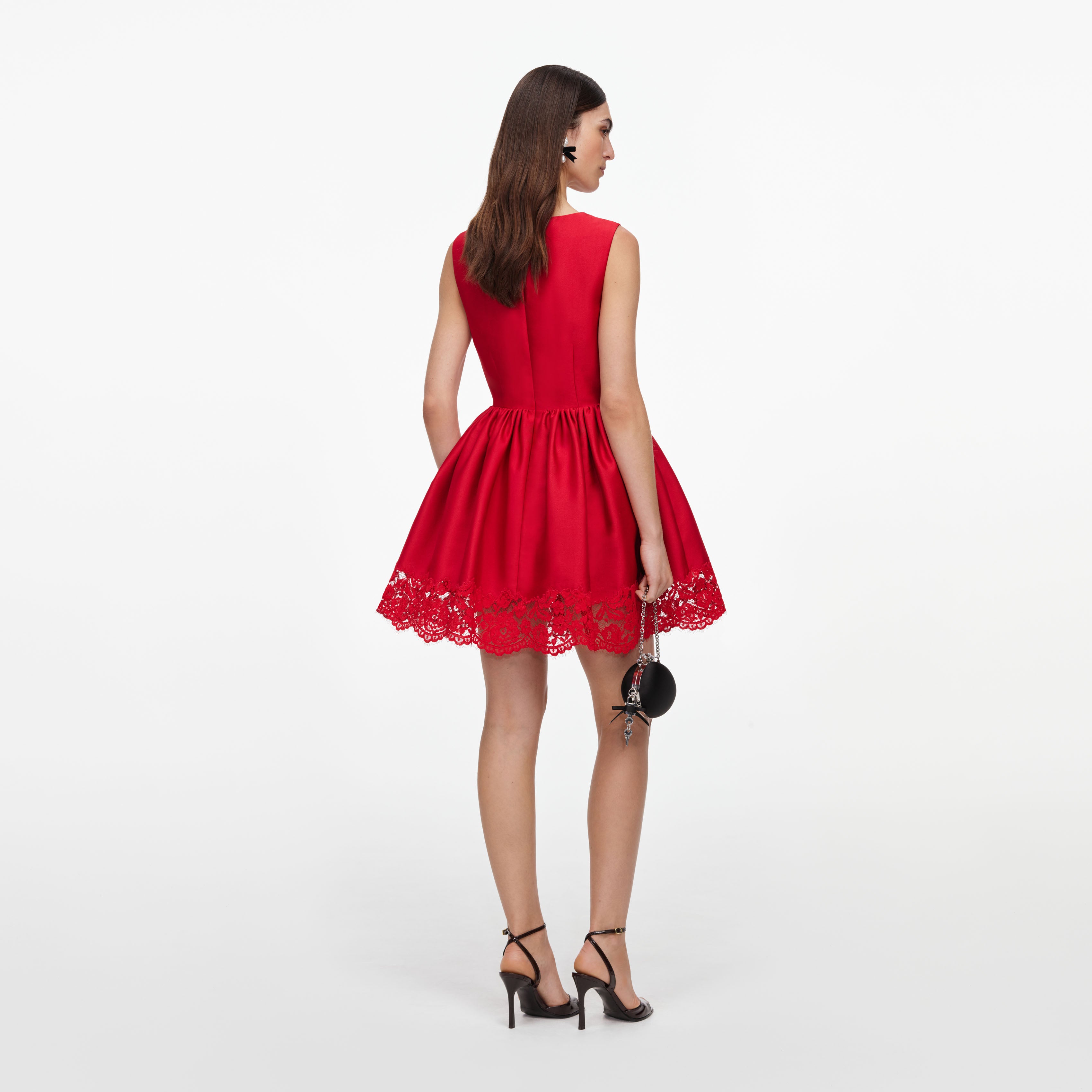 Red Taffeta Lace Mini Dress – self-portrait