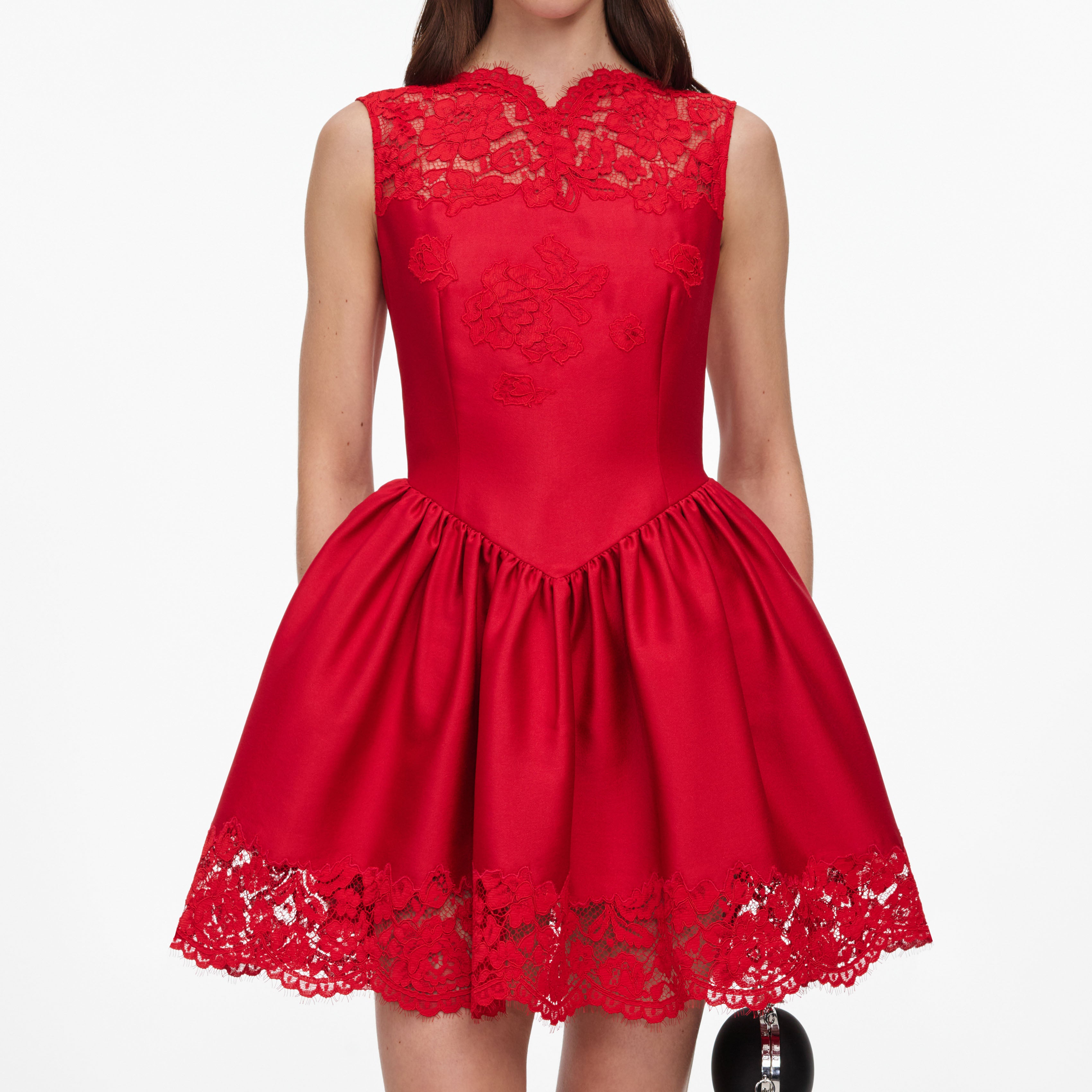 Red Taffeta Lace Mini Dress – self-portrait