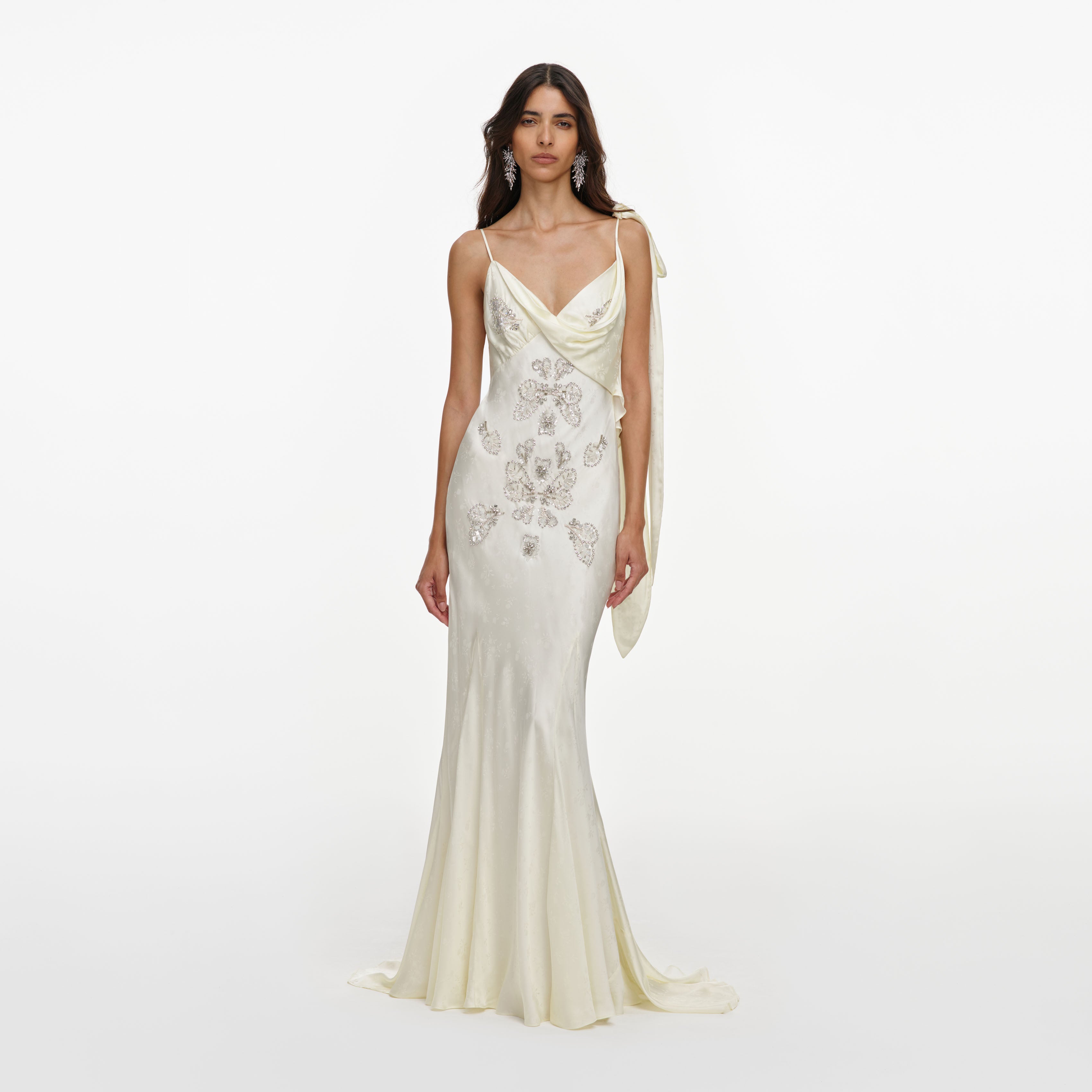 Champagne Satin Flower Maxi Dress – self-portrait
