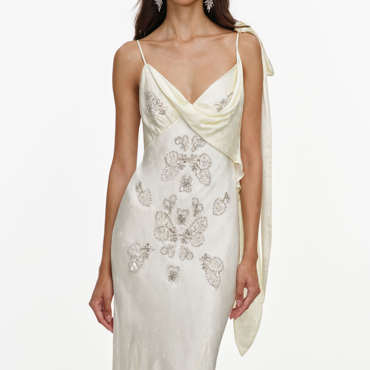self portrait cream satin embellished bib maxi dress Self Portrait, Cream Satin Diamante Bralette Maxi Dress + ZIPPER Wedding  Dress Save 48%