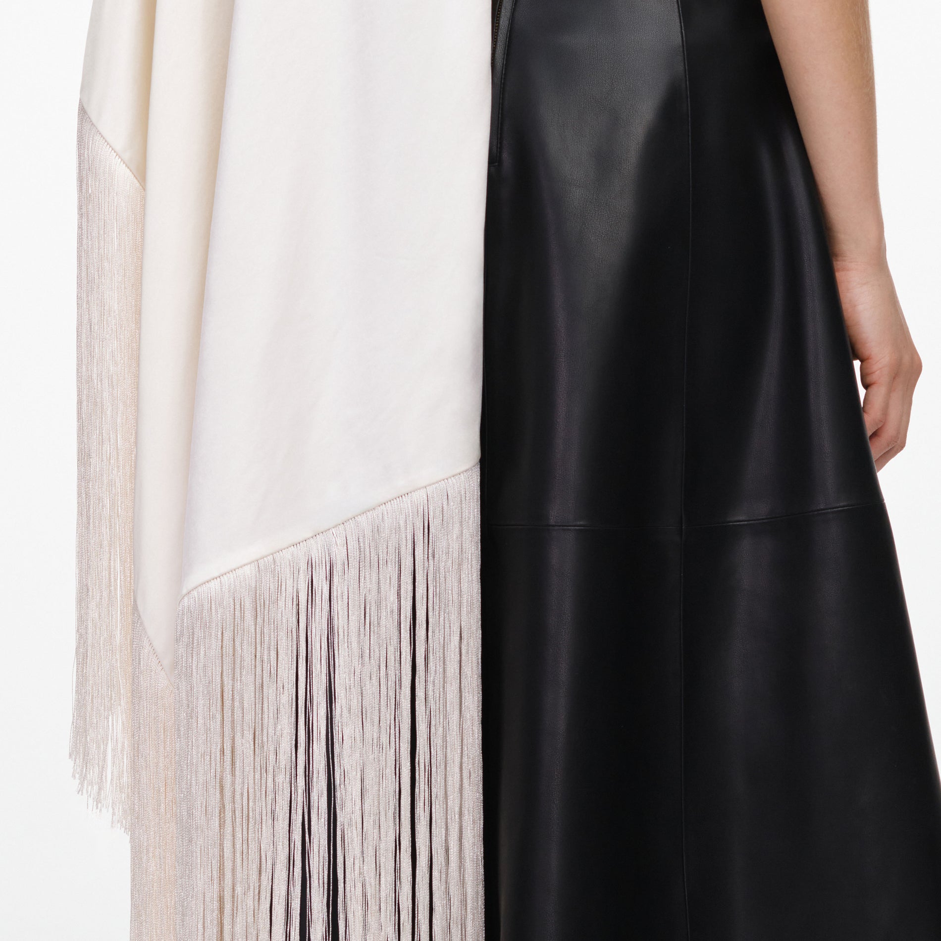 Cream Satin Fringed Scarf Top