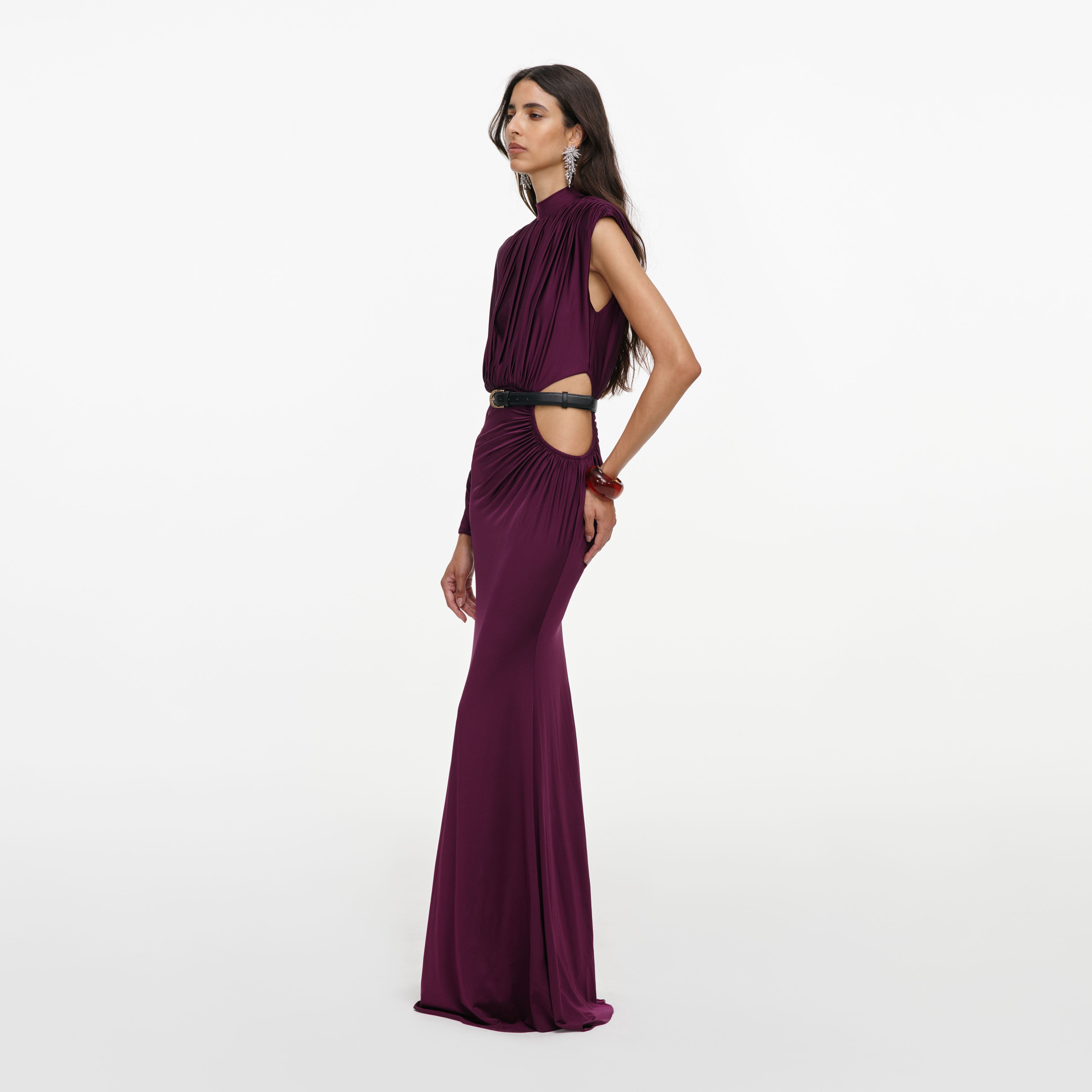 Purple Jersey Draped Maxi Dress