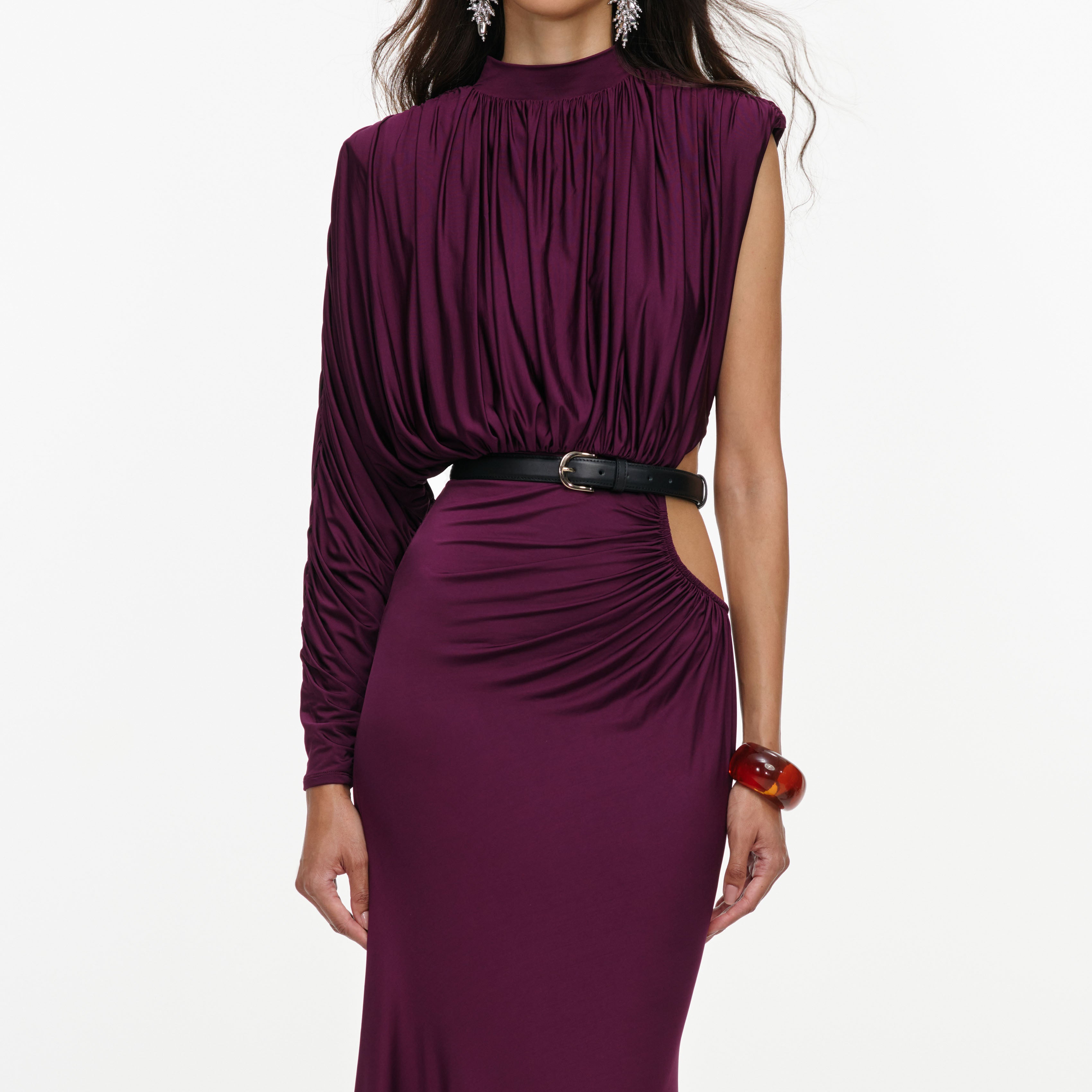 purple jersey maxi dress Open-back asymmetric ribbed jersey maxi dress - dark purple