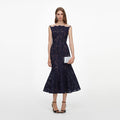 Navy Spiral Lace Midi Dress