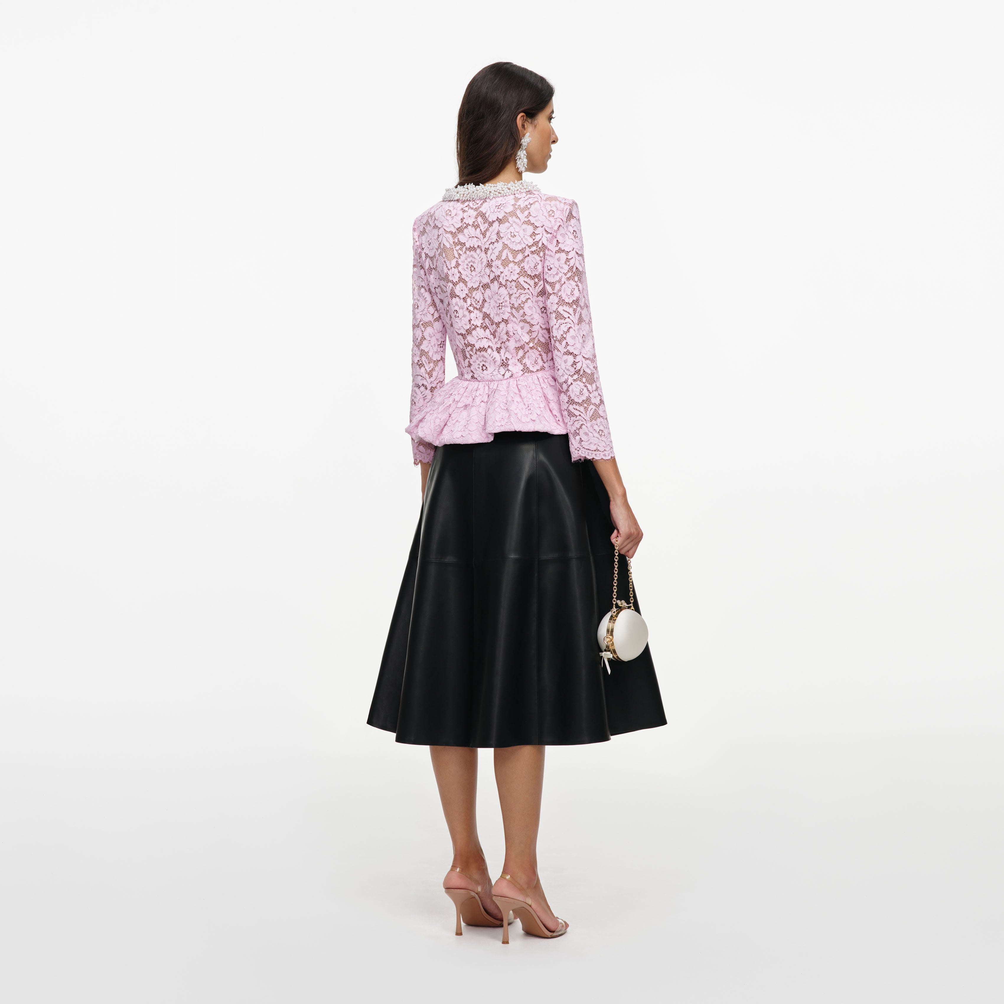 Pink Lace Peplum Top – self-portrait