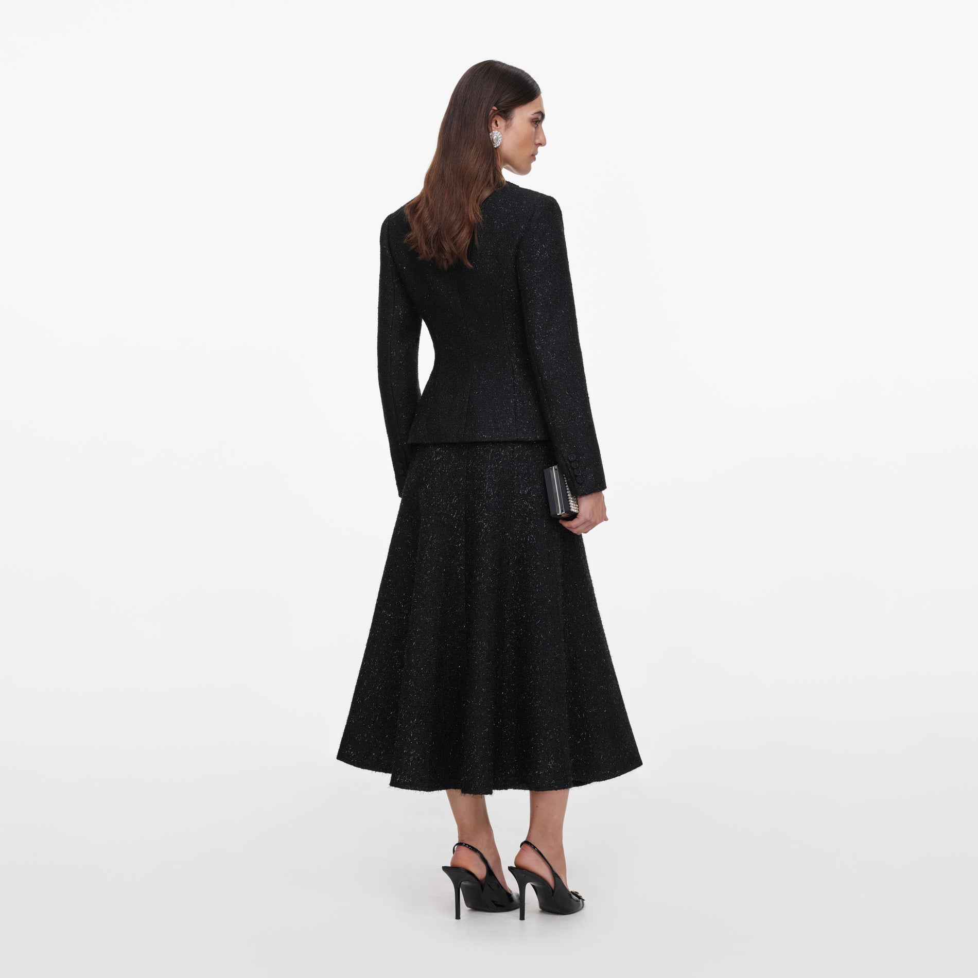 Black Metallic Boucle Midi Dress