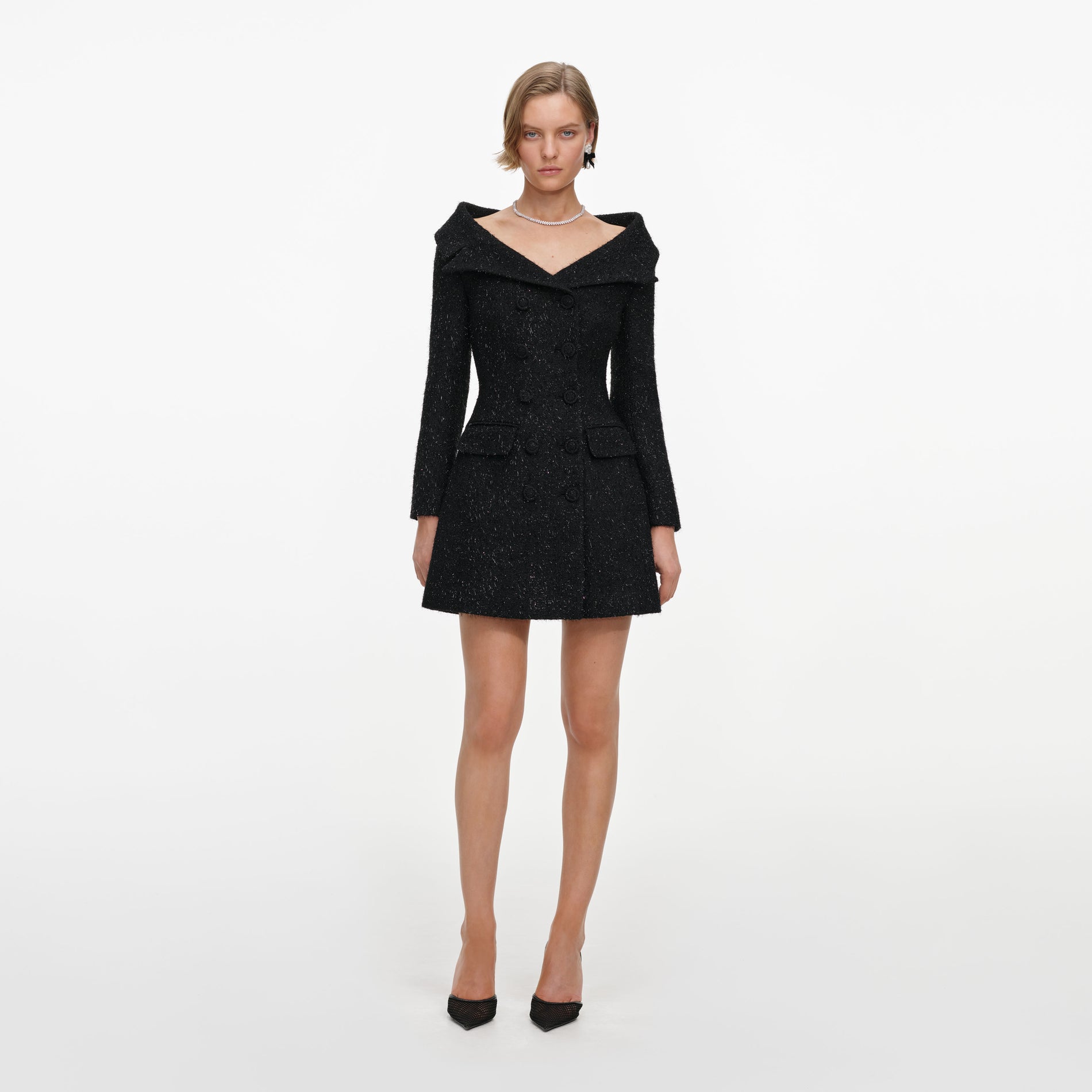 Black Metallic Boucle Mini Dress