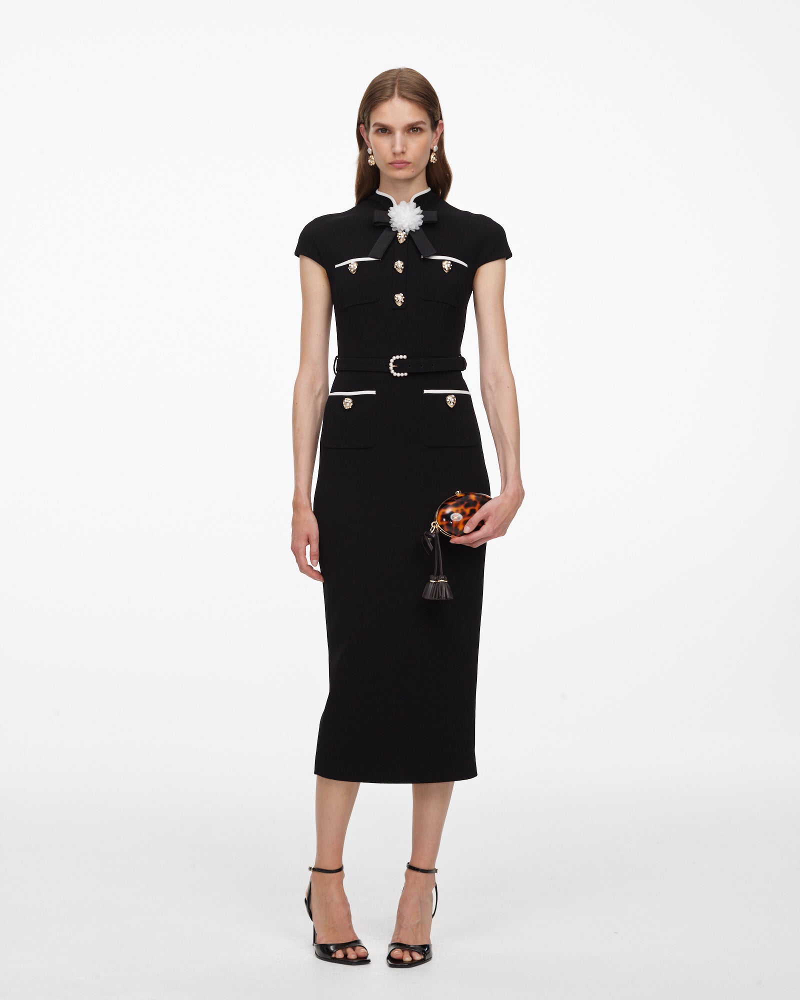 Black Wool Crepe Midi Dress