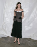 Brown Off Shoulder Chiffon Midi Dress
