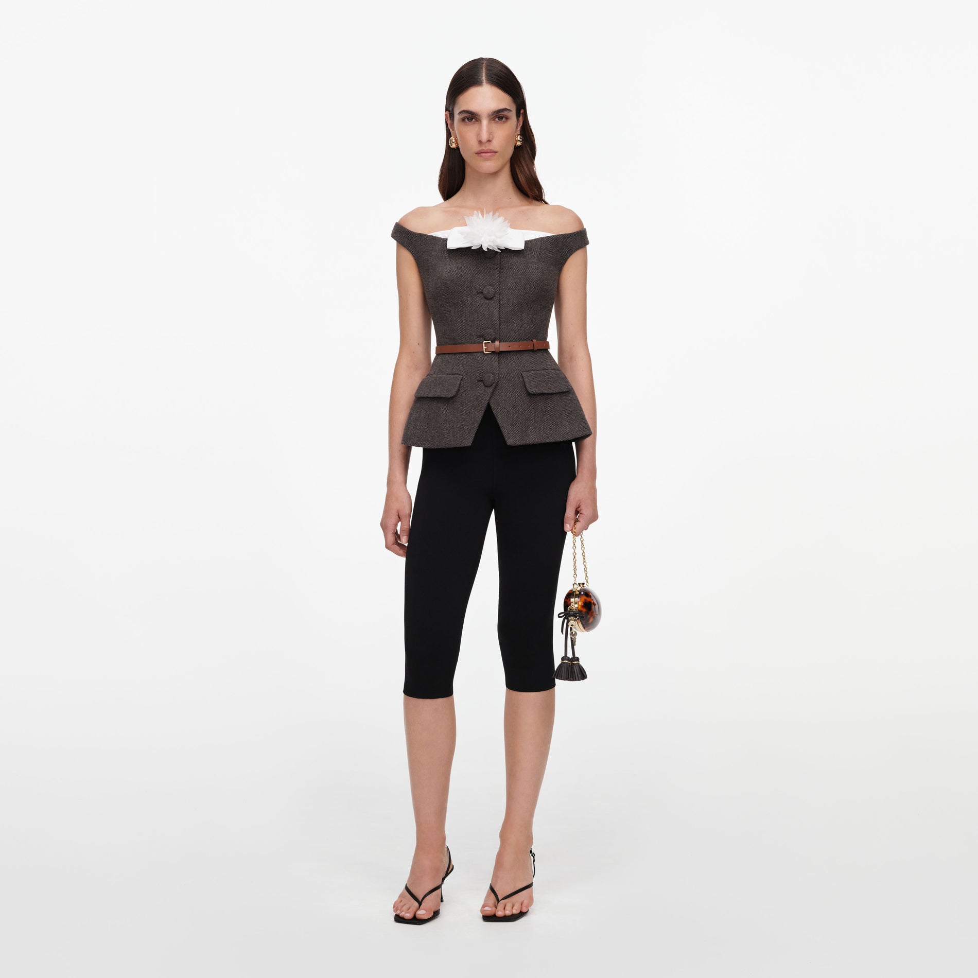 Brown Off Shoulder Collar Top