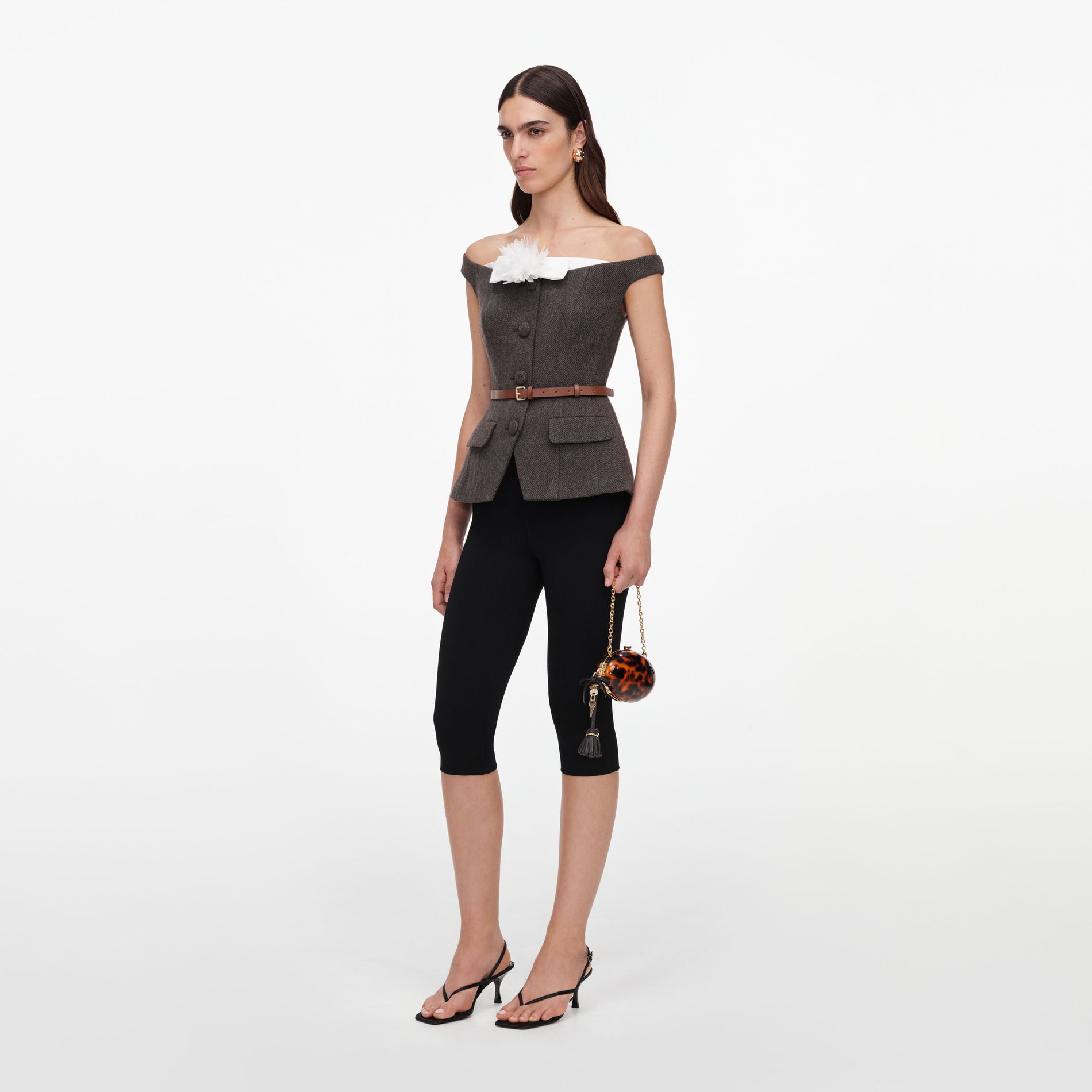 Brown Off Shoulder Collar Top