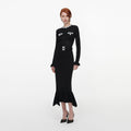 Black Pearl Trim Knit Midi Dress