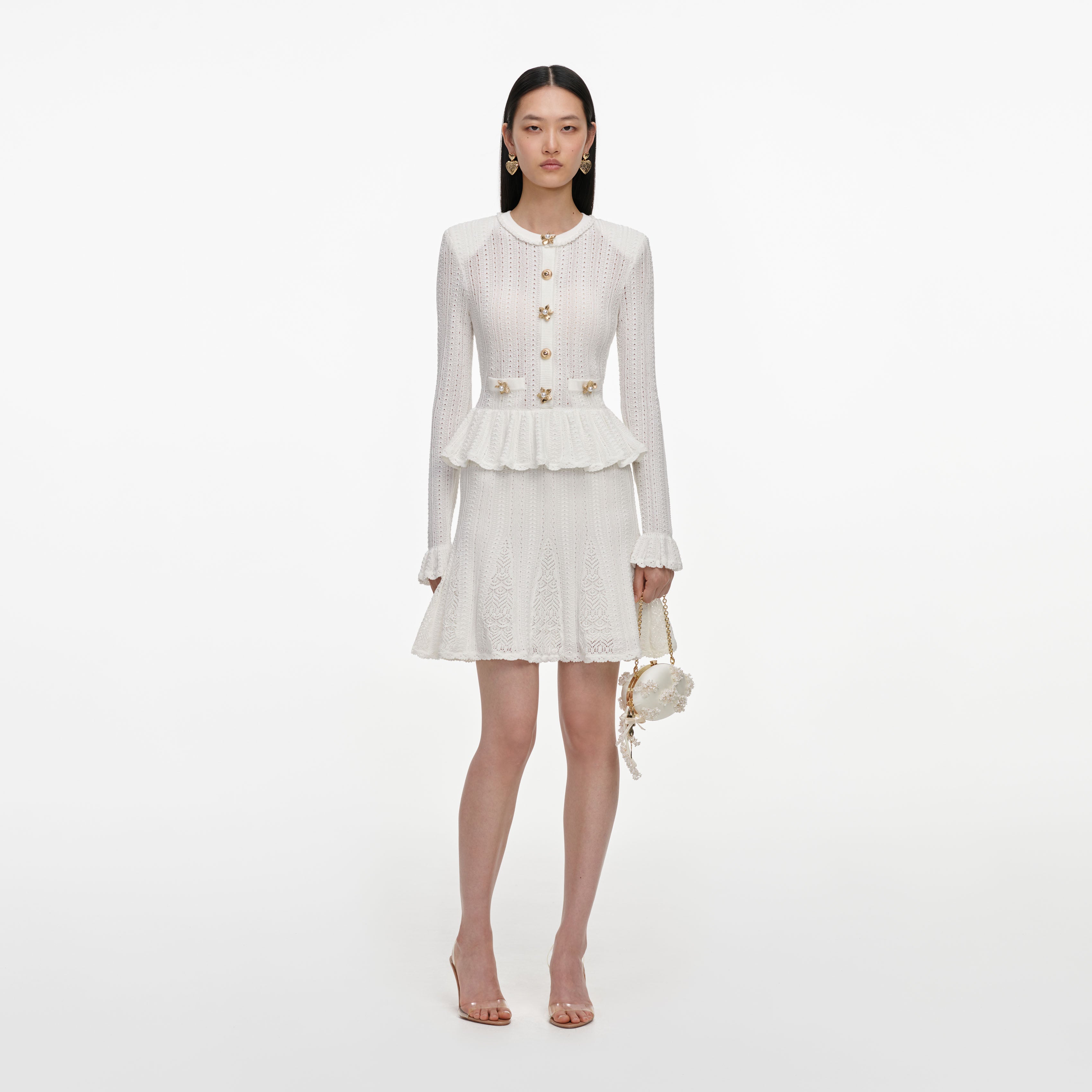 White Contrast Trim Knit Mini Dress – self-portrait