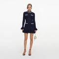Navy Pearl Trim Knit Mini Dress