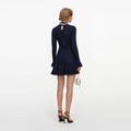 Navy Pearl Trim Knit Mini Dress
