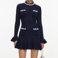 Navy Pearl Trim Knit Mini Dress