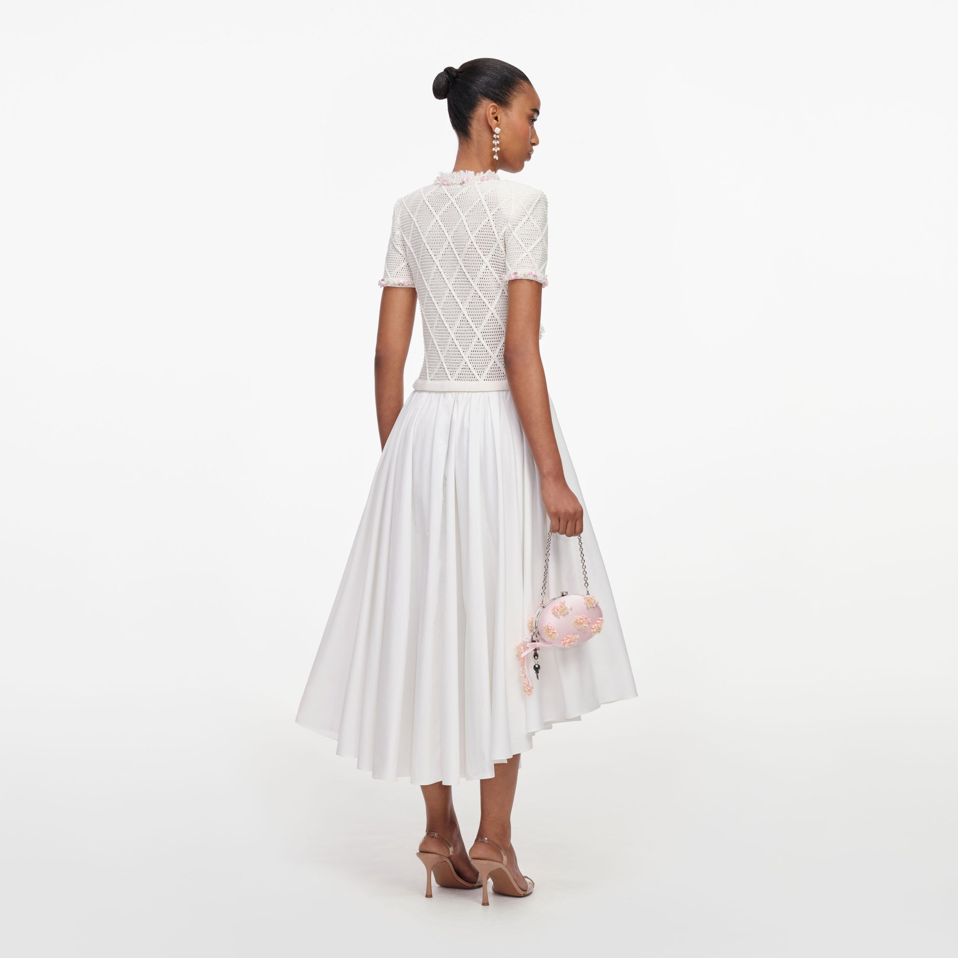 Cream Fringe Knit Cotton Midi Dress