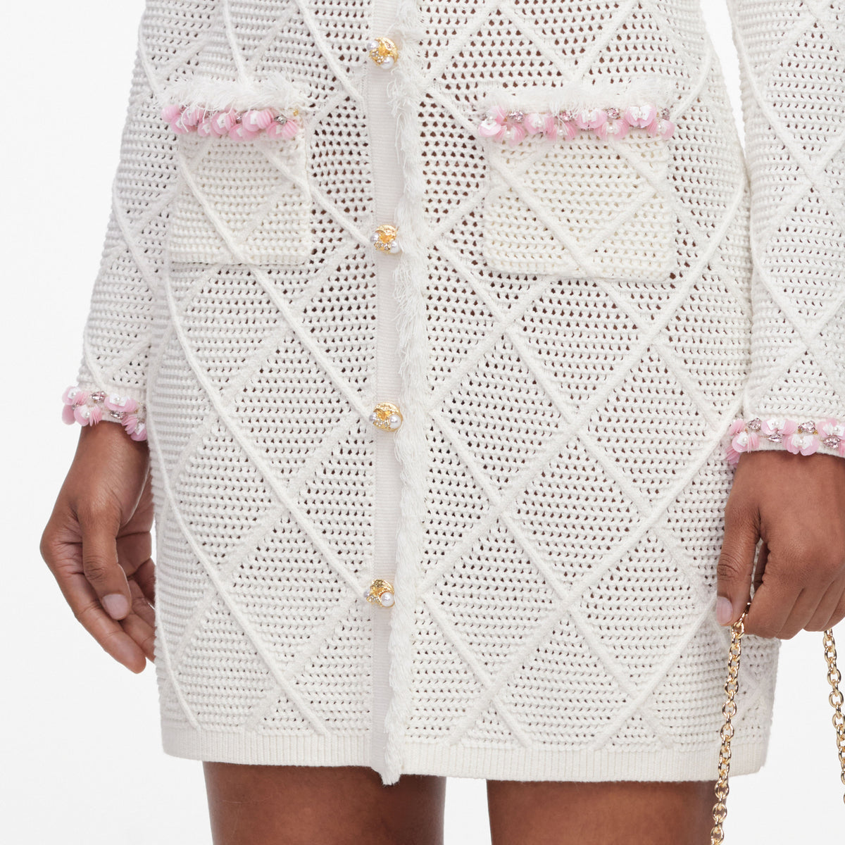 self portrait cream bow knit mini dress Fringe – self-portrait INV-64702420