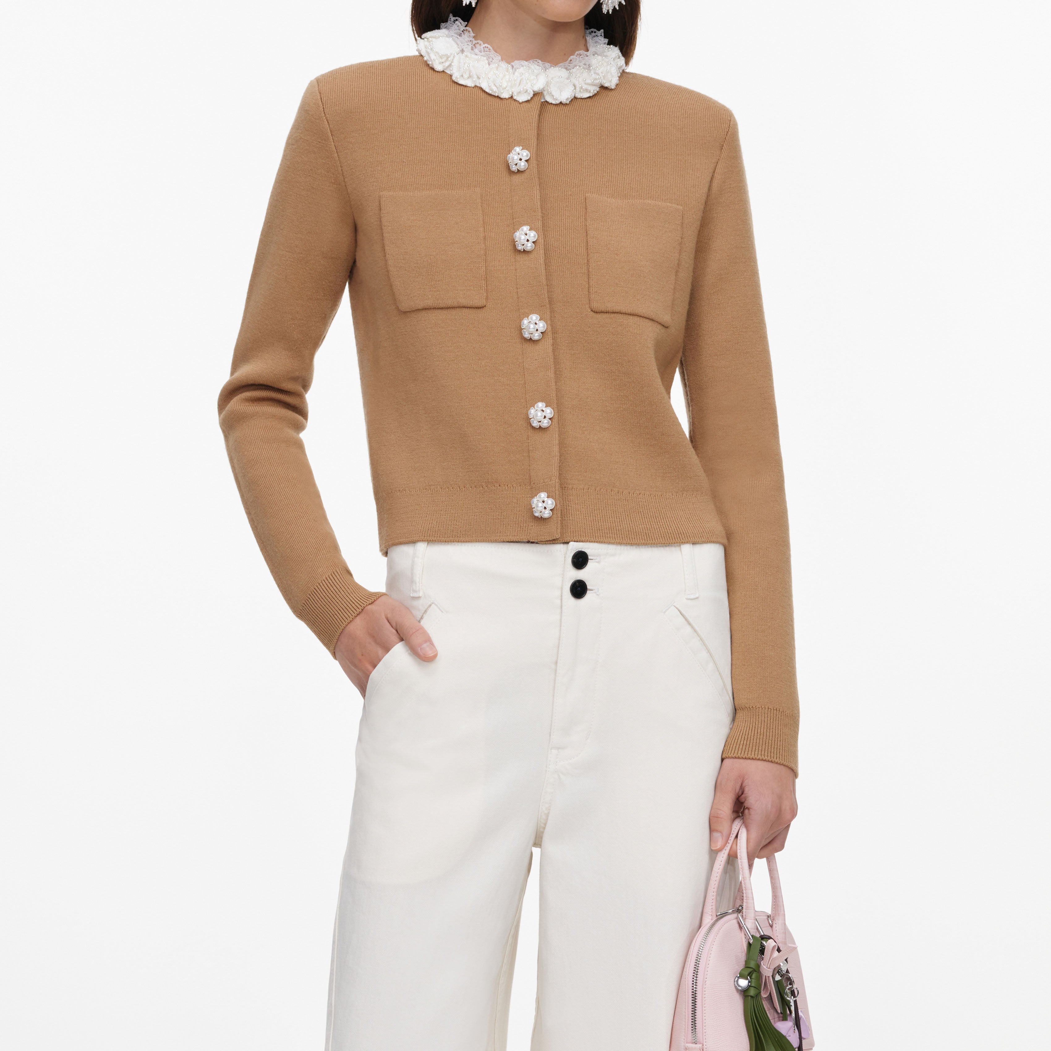 Brown Embellished Knit Cardigan