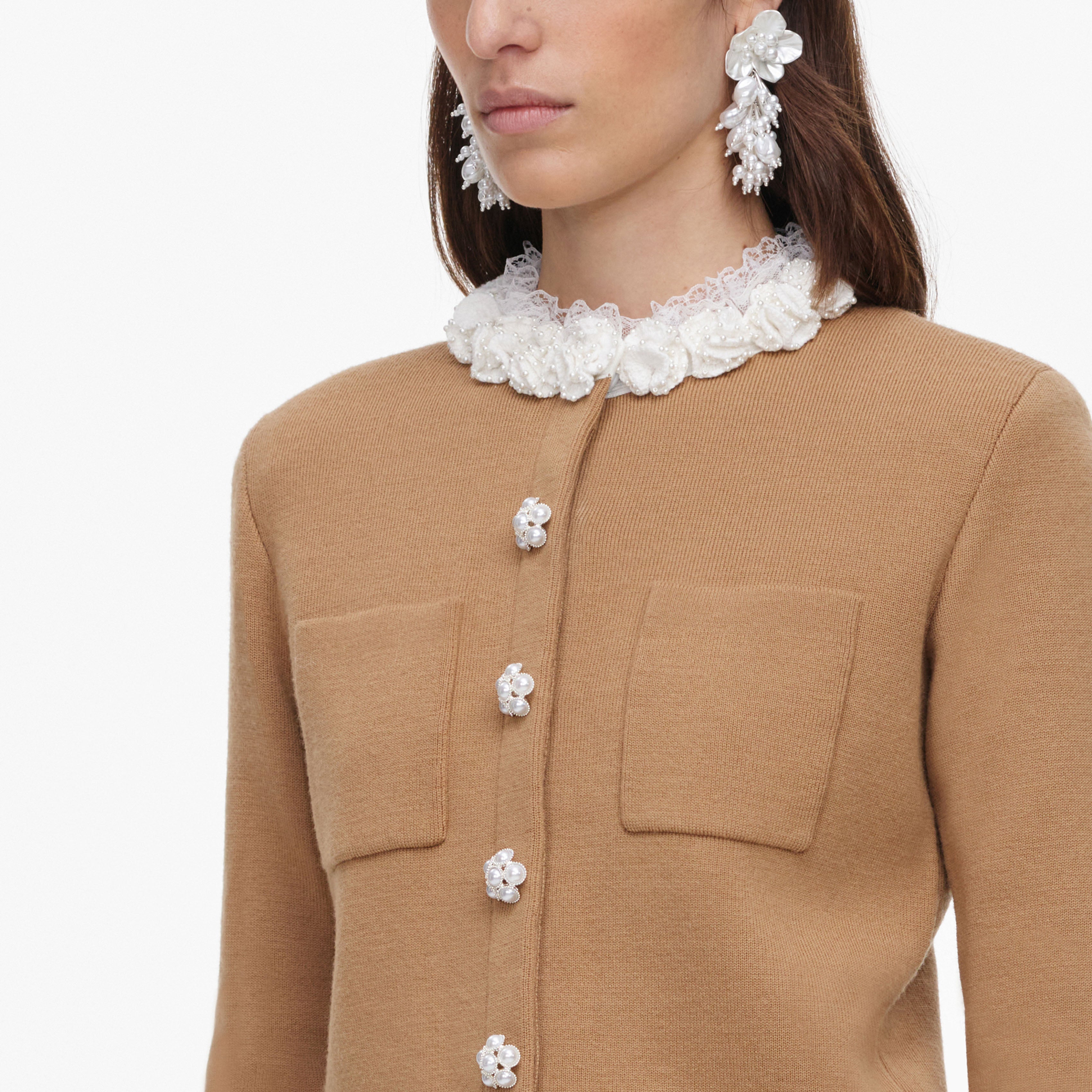 Brown Embellished Knit Cardigan