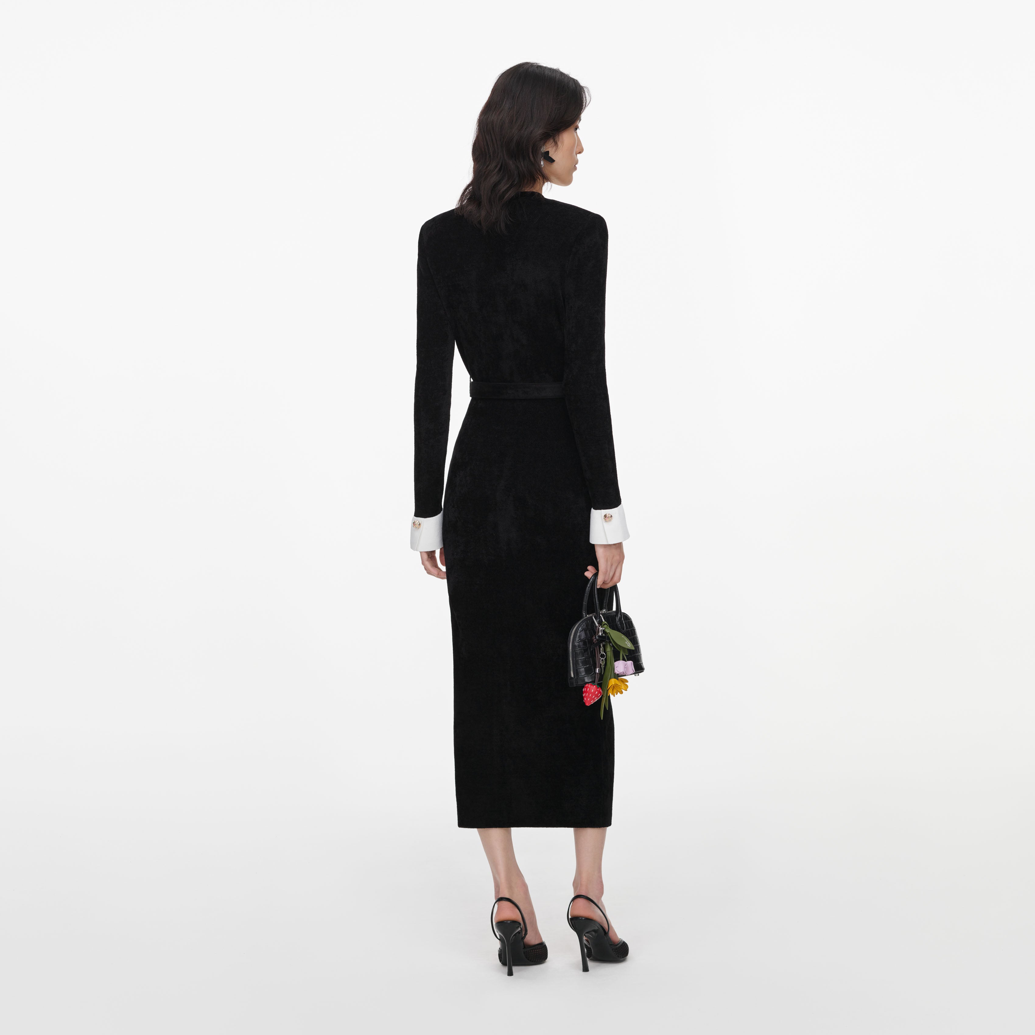 Black Chenille Knit Midi Dress
