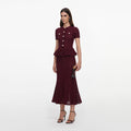 Burgundy Pointelle Peplum Knit Midi Dress