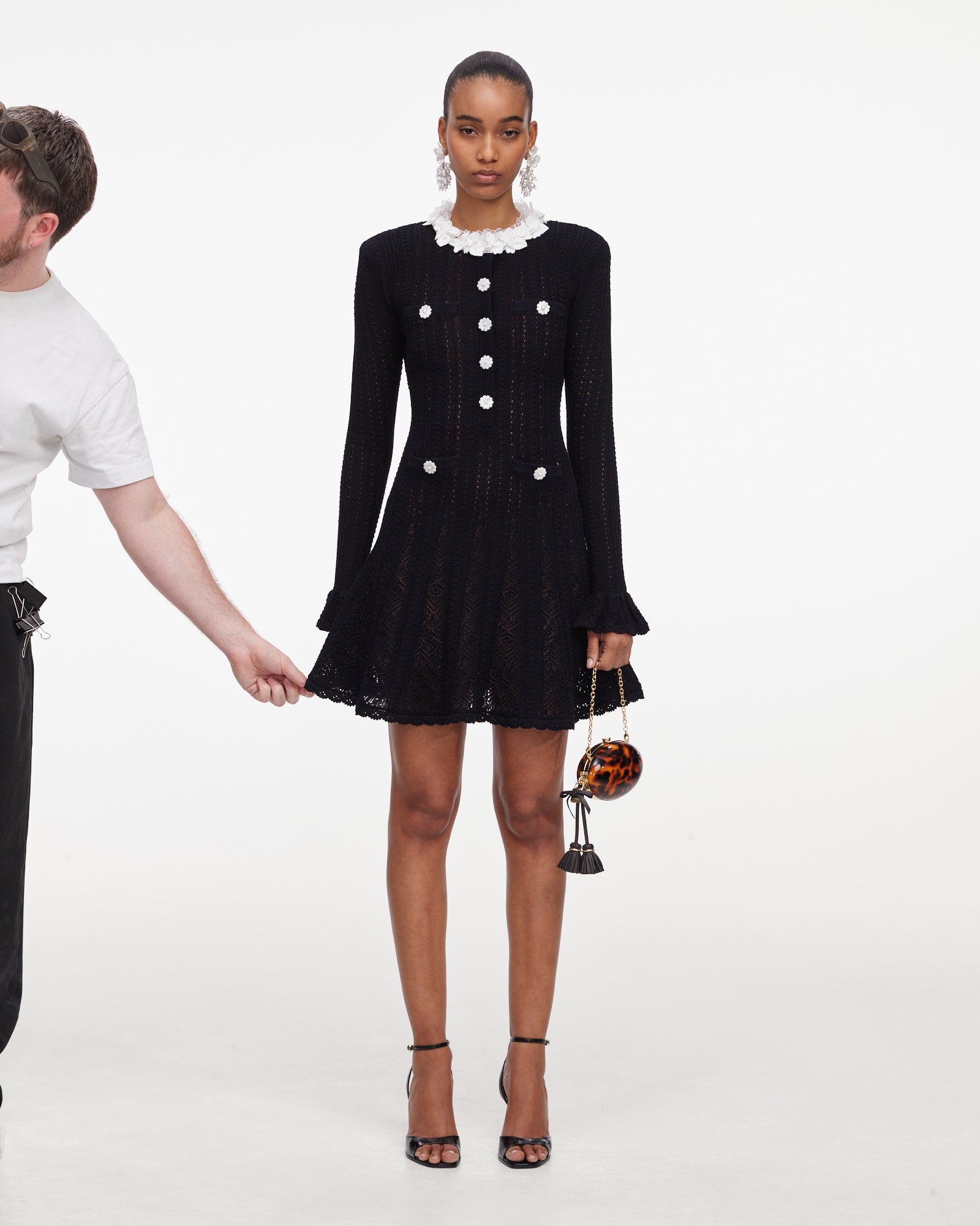 Cream Fringe Knit Mini Dress  self-portrait