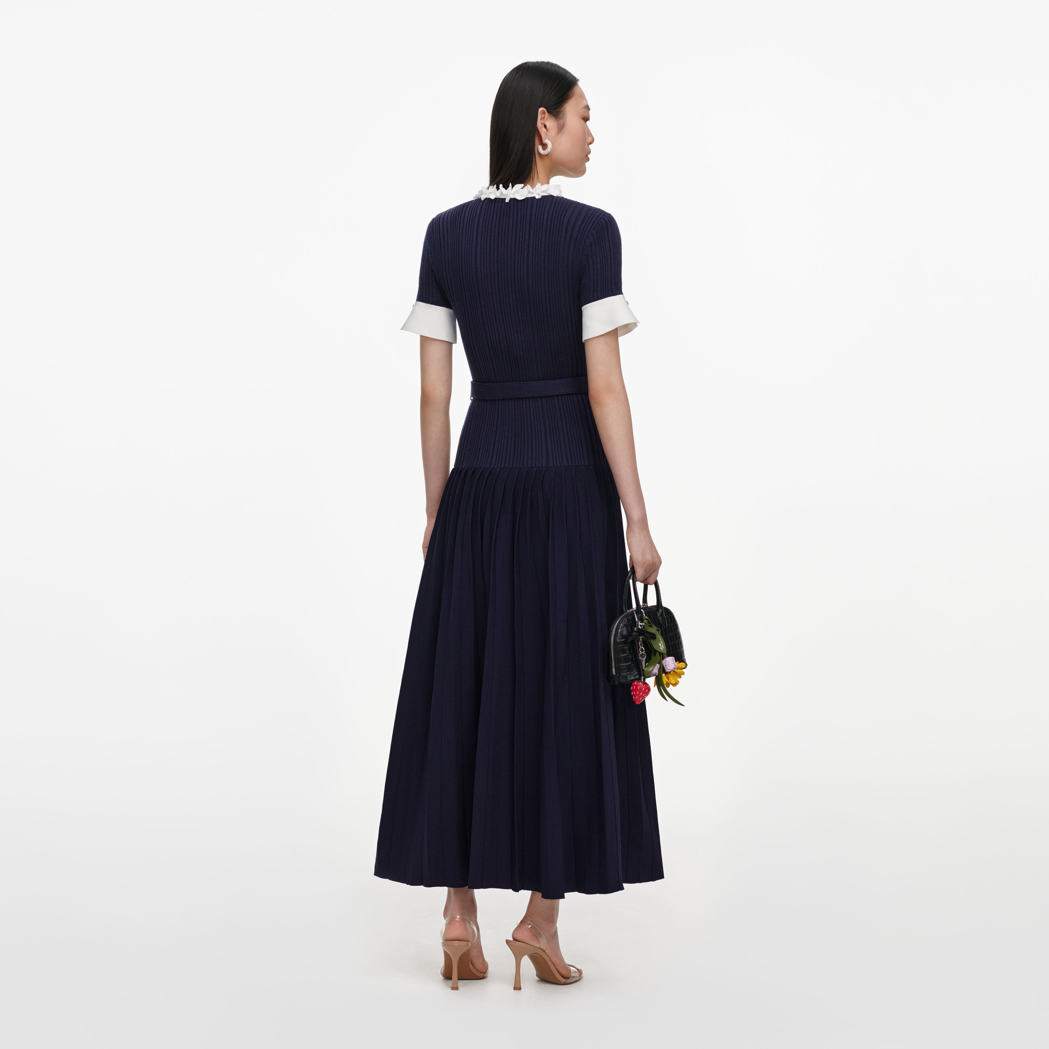 Navy Rib Knit Midi Dress – self-portrait
