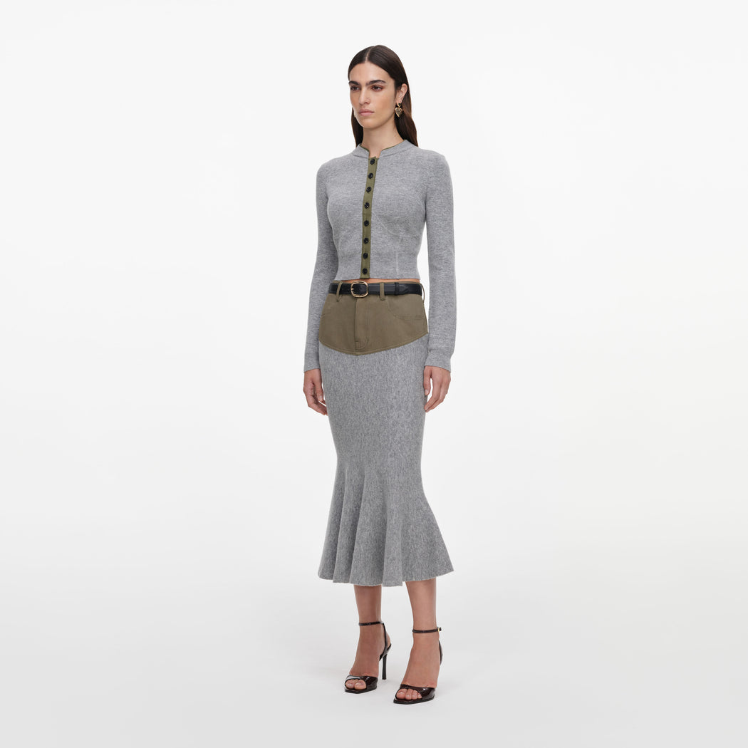 Grey Contrast Placket Cardigan