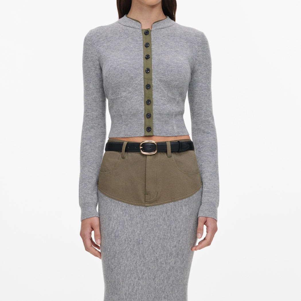 Grey Contrast Placket Cardigan