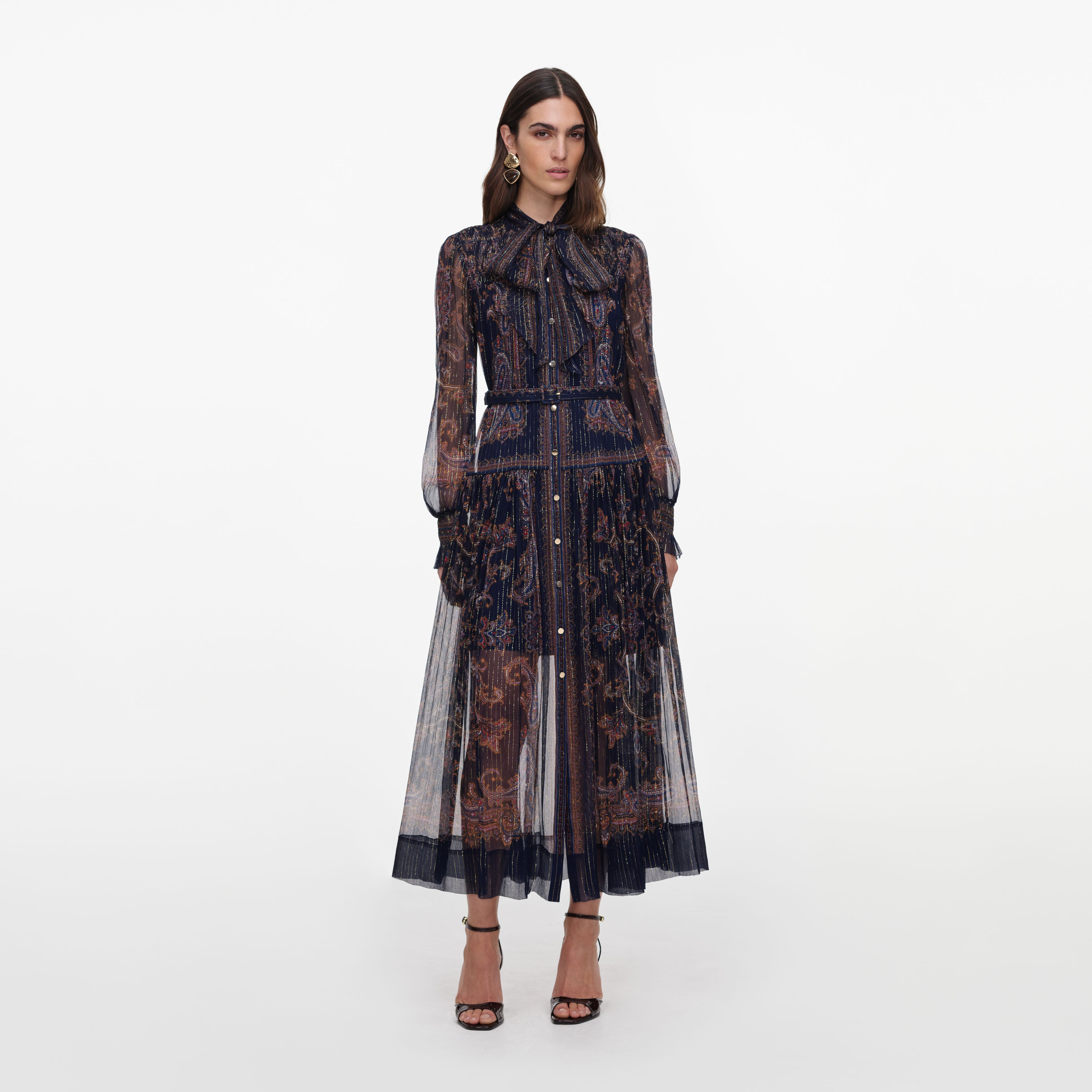Navy Printed Georgette Midi Dress