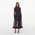 Navy Printed Georgette Midi Dress