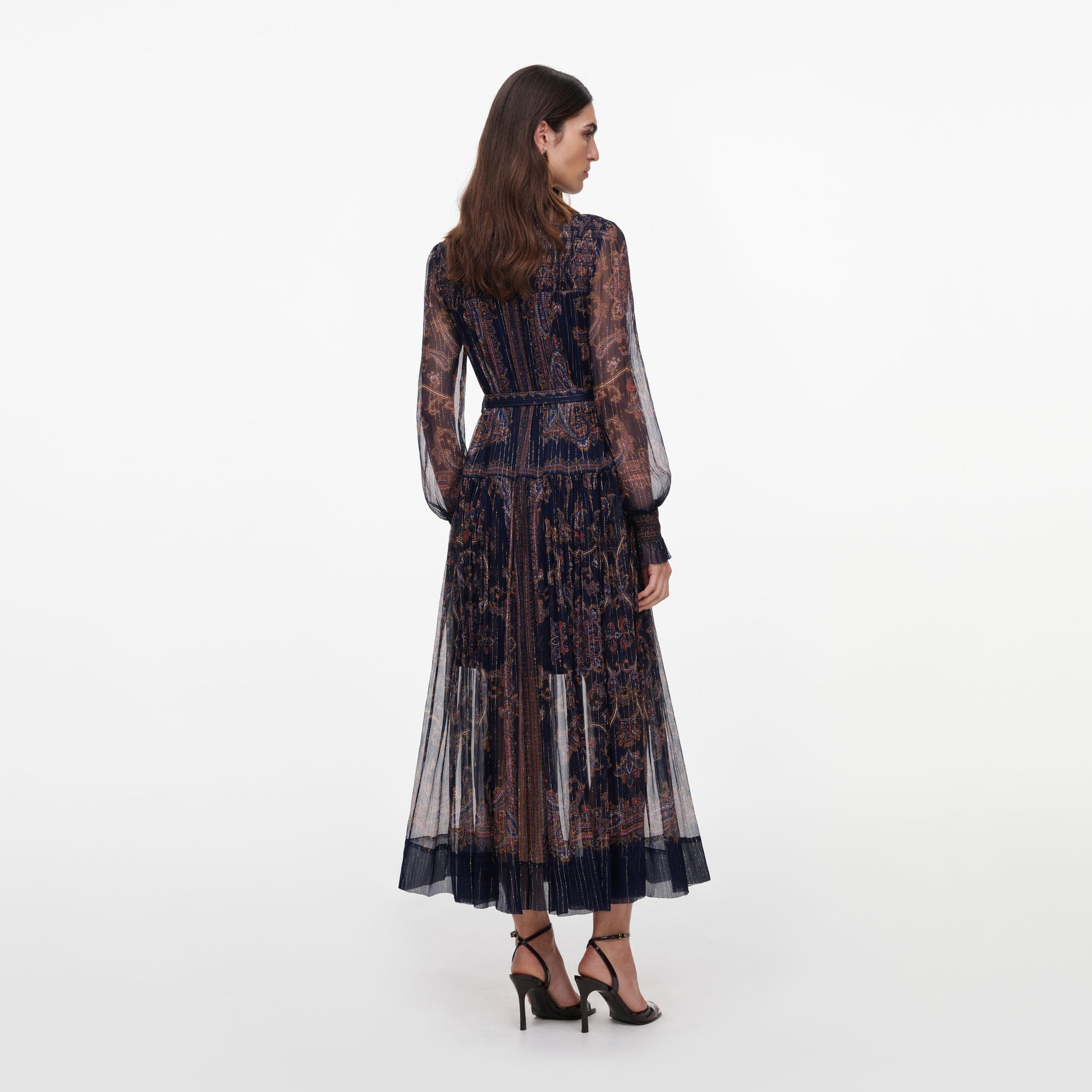 Navy Printed Georgette Midi Dress