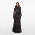 Navy Printed Georgette Maxi Dress